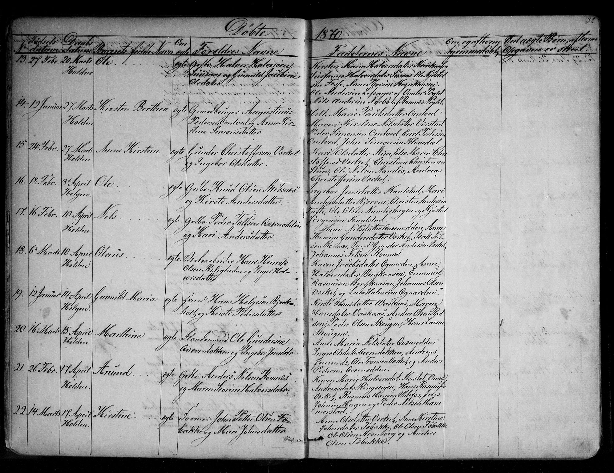 Holla kirkebøker, AV/SAKO-A-272/G/Ga/L0004: Parish register (copy) no. I 4, 1867-1890, p. 32