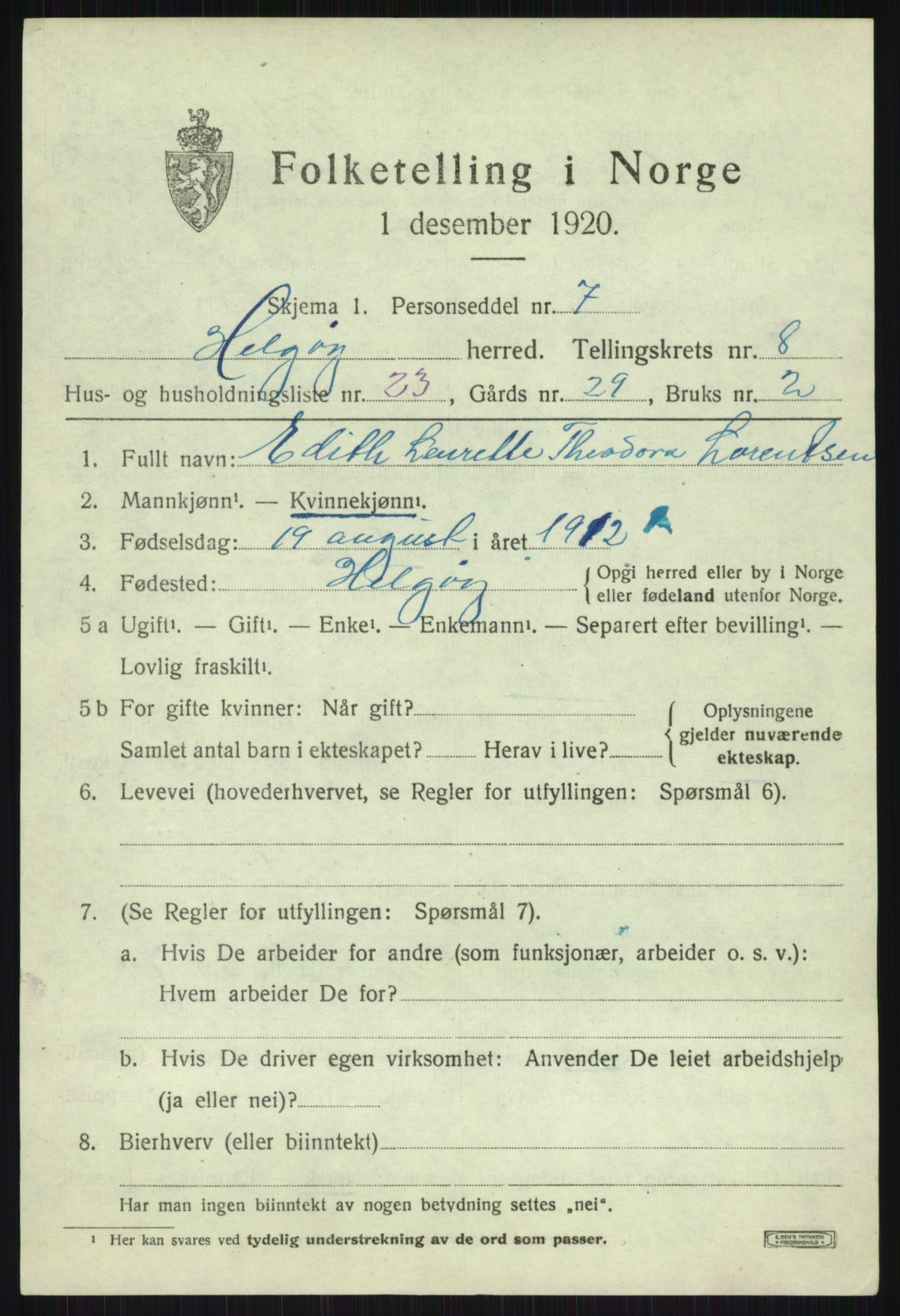 SATØ, 1920 census for Helgøy, 1920, p. 3204