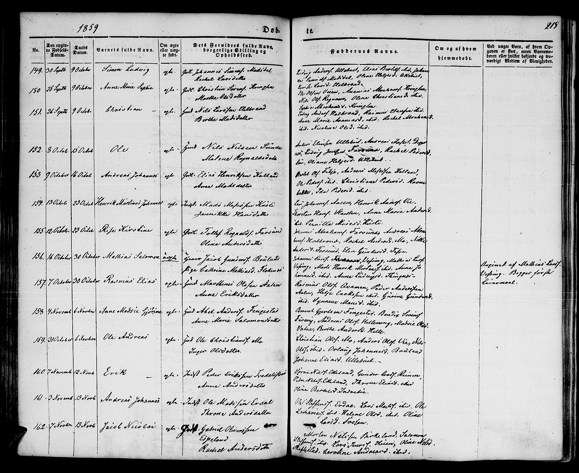 Førde sokneprestembete, AV/SAB-A-79901/H/Haa/Haaa/L0007: Parish register (official) no. A 7, 1843-1860, p. 218