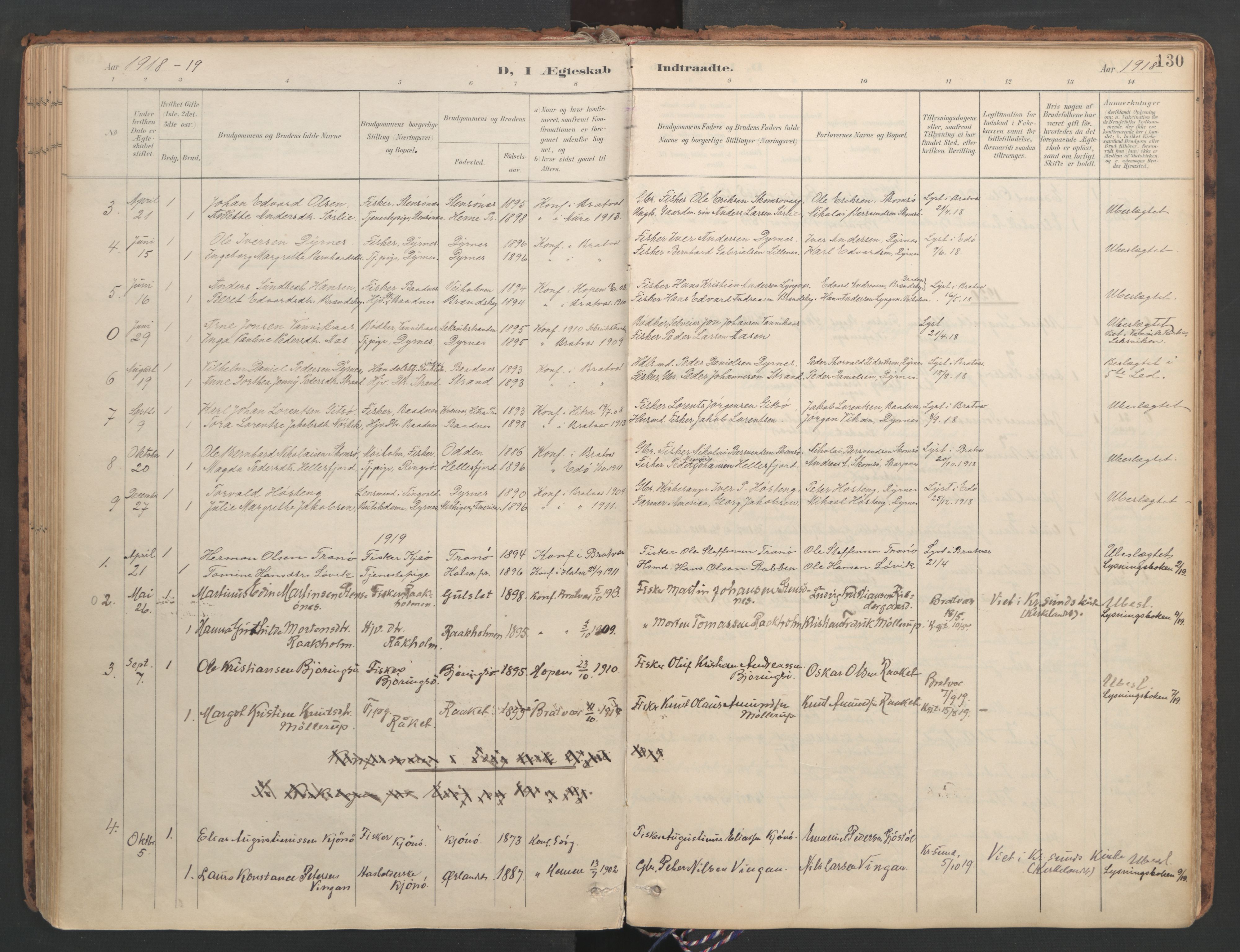 Ministerialprotokoller, klokkerbøker og fødselsregistre - Møre og Romsdal, SAT/A-1454/582/L0948: Parish register (official) no. 582A02, 1901-1922, p. 130