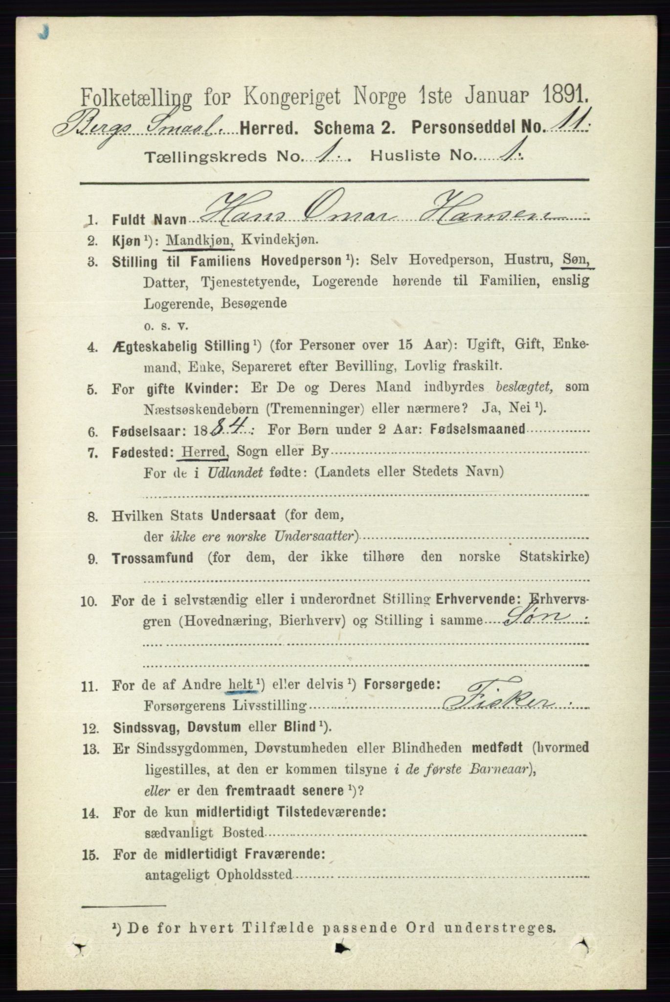 RA, 1891 census for 0116 Berg, 1891, p. 168