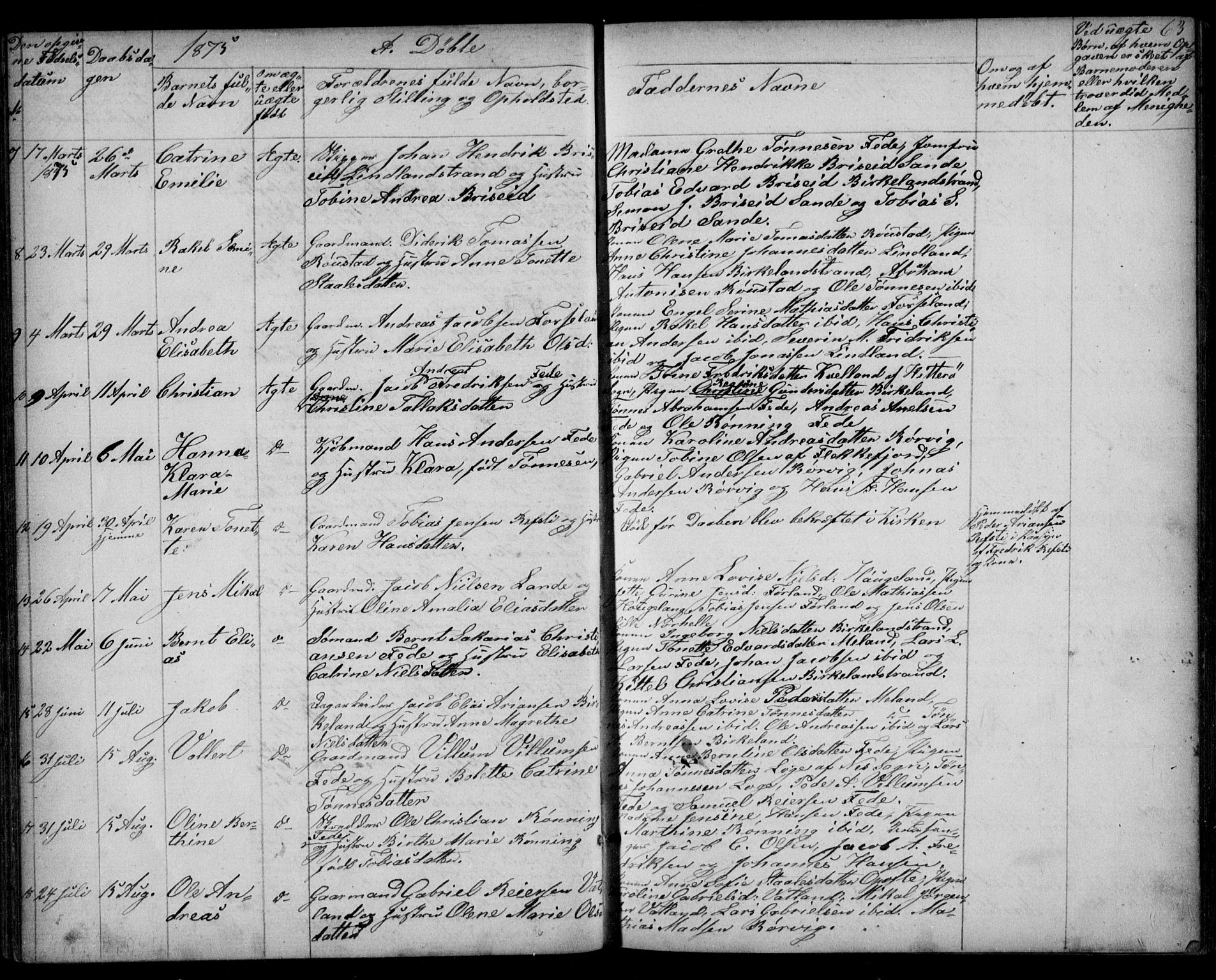 Kvinesdal sokneprestkontor, SAK/1111-0026/F/Fb/Fba/L0003: Parish register (copy) no. B 3, 1858-1893, p. 63