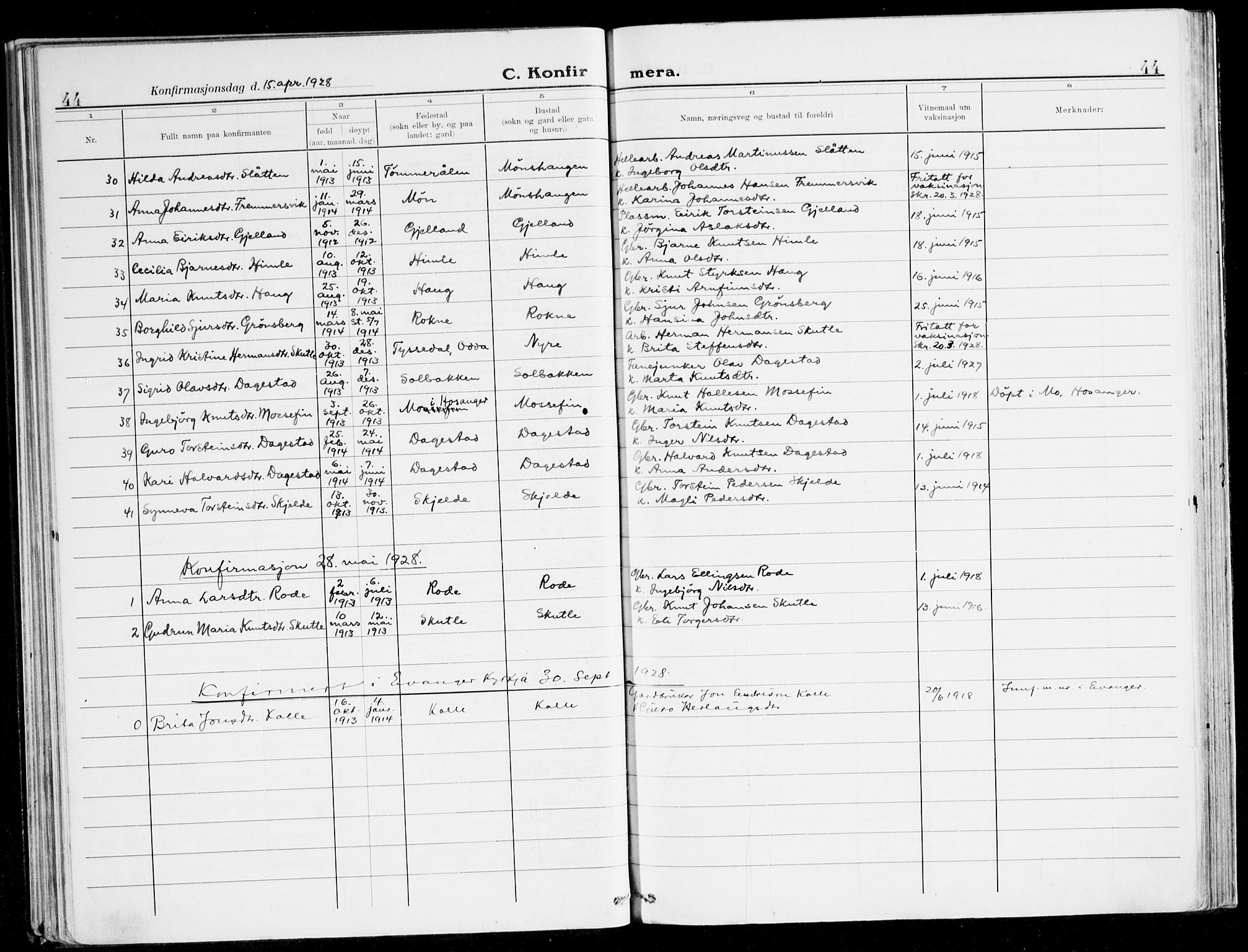 Voss sokneprestembete, AV/SAB-A-79001/H/Haa: Parish register (official) no. B 3, 1922-1942, p. 44