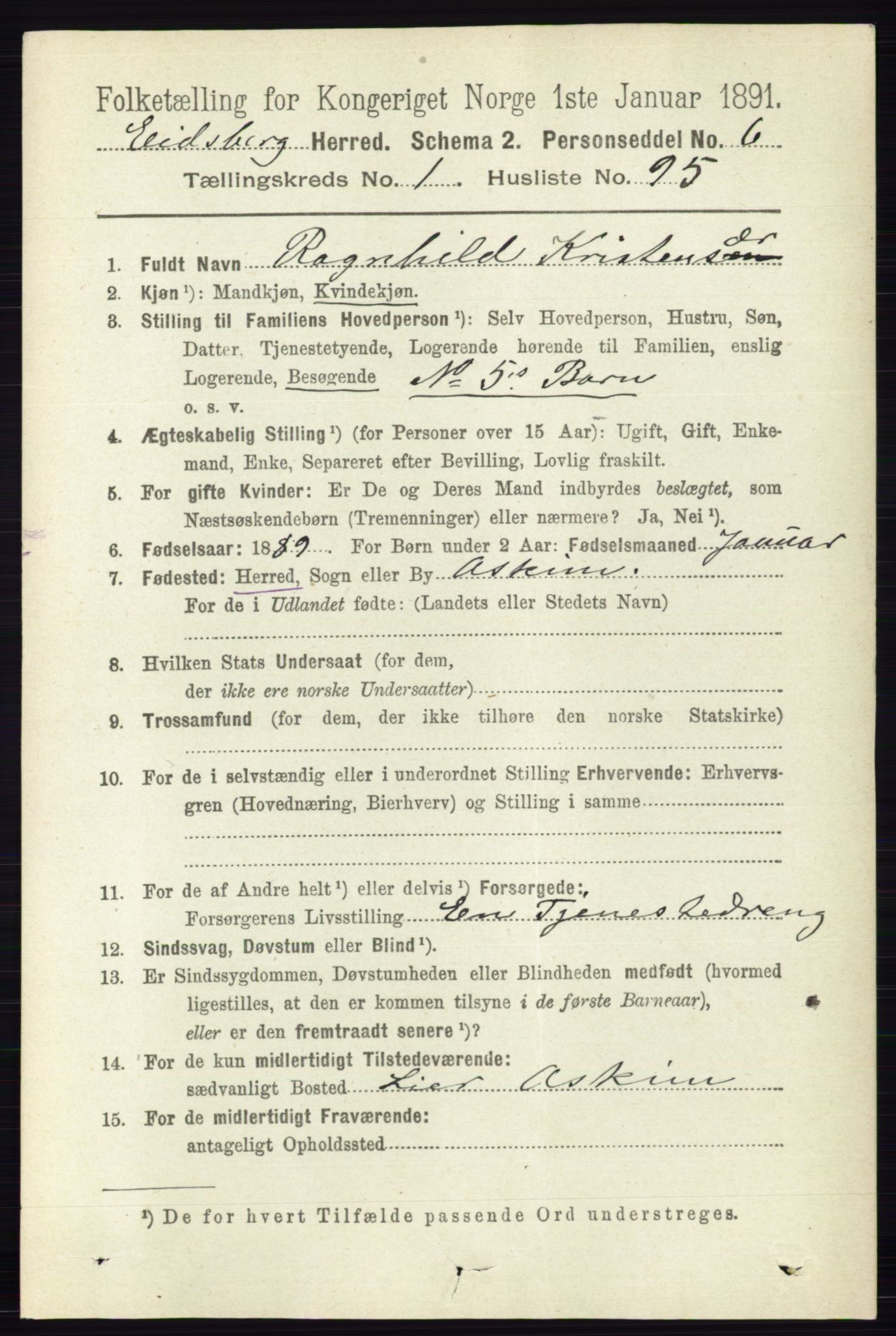 RA, 1891 census for 0125 Eidsberg, 1891, p. 752