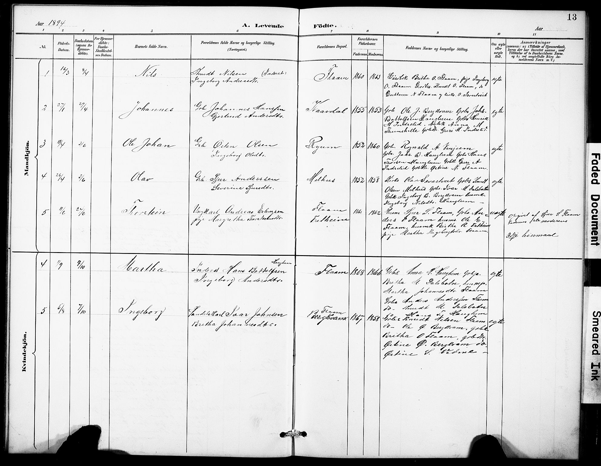 Aurland sokneprestembete, SAB/A-99937/H/Hb/Hbb/L0002: Parish register (copy) no. B 2, 1887-1929, p. 13
