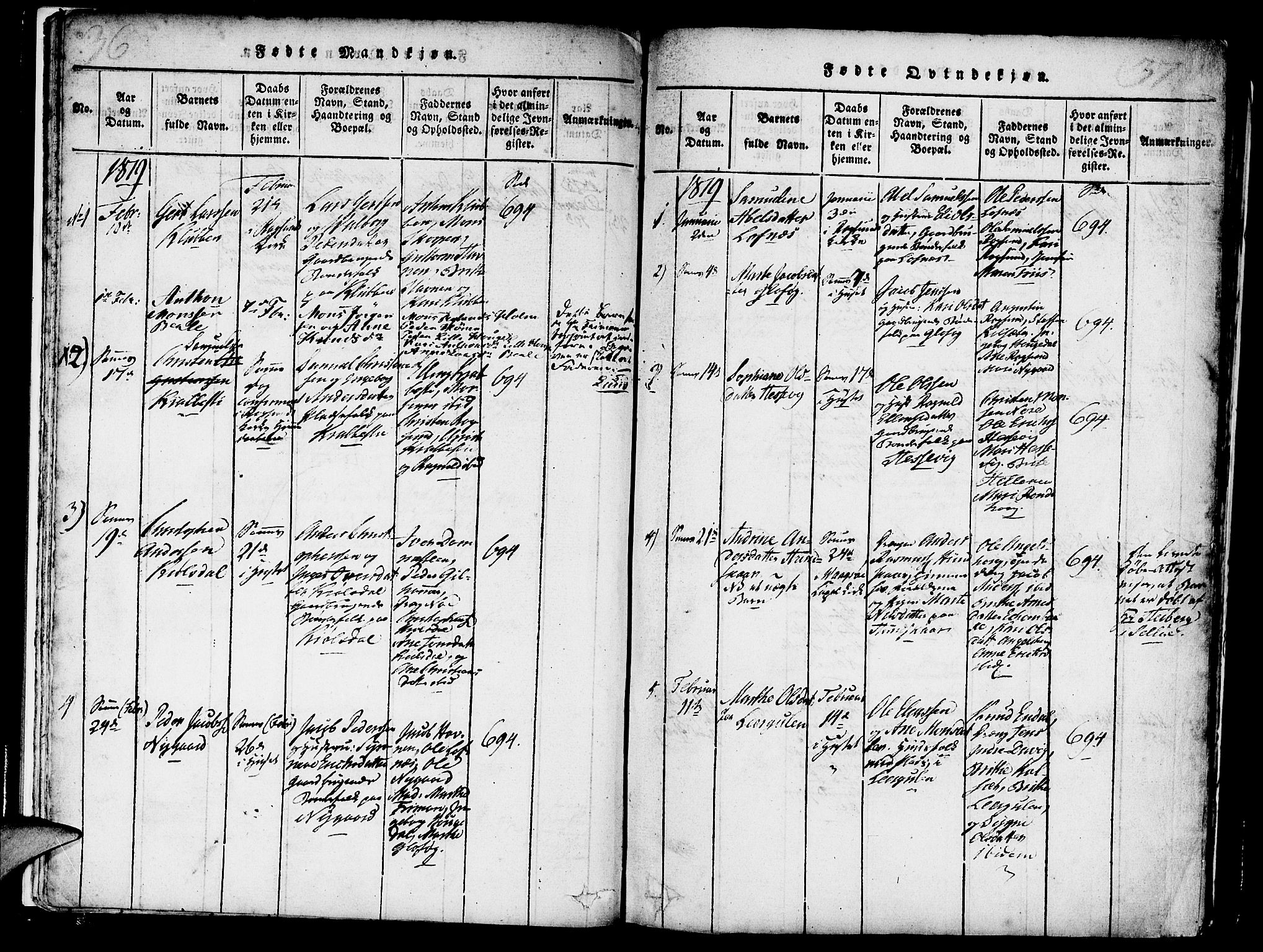 Davik sokneprestembete, AV/SAB-A-79701/H/Haa/Haaa/L0003: Parish register (official) no. A 3, 1816-1830, p. 36-37