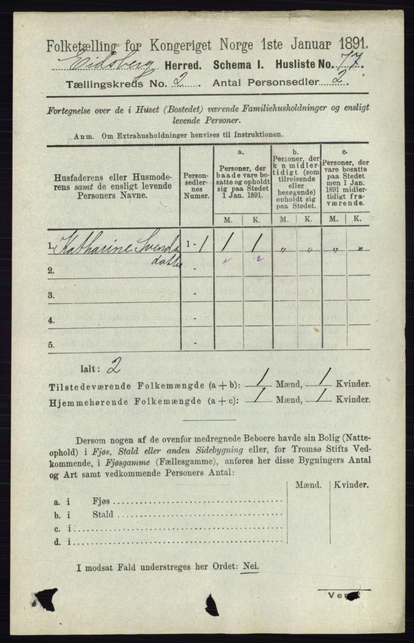 RA, 1891 census for 0125 Eidsberg, 1891, p. 834