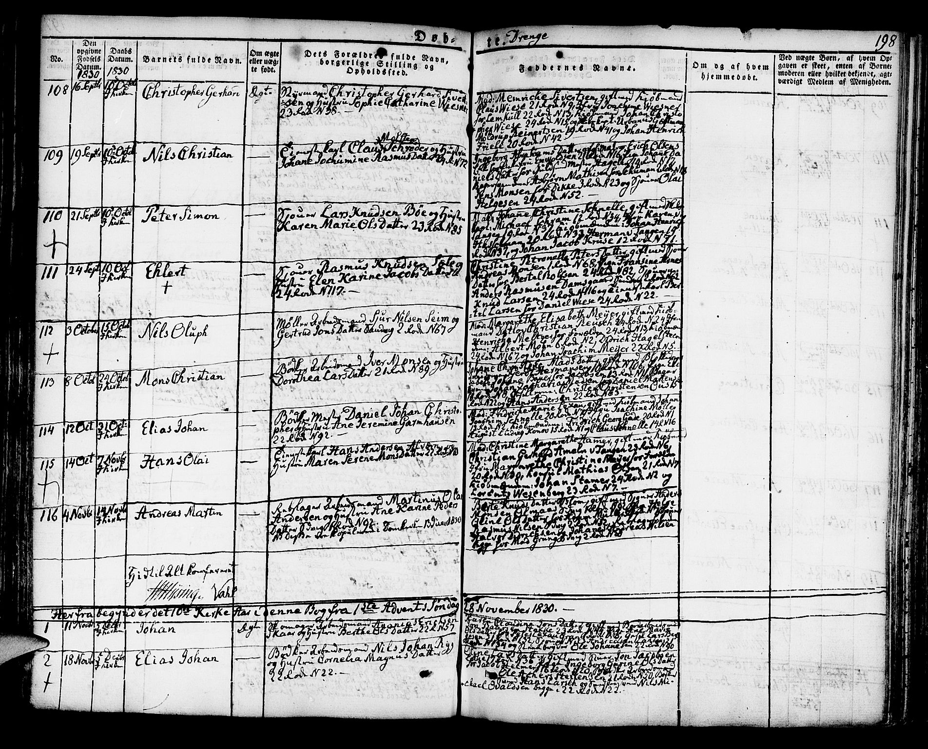Korskirken sokneprestembete, SAB/A-76101/H/Hab: Parish register (copy) no. A 3, 1821-1831, p. 198