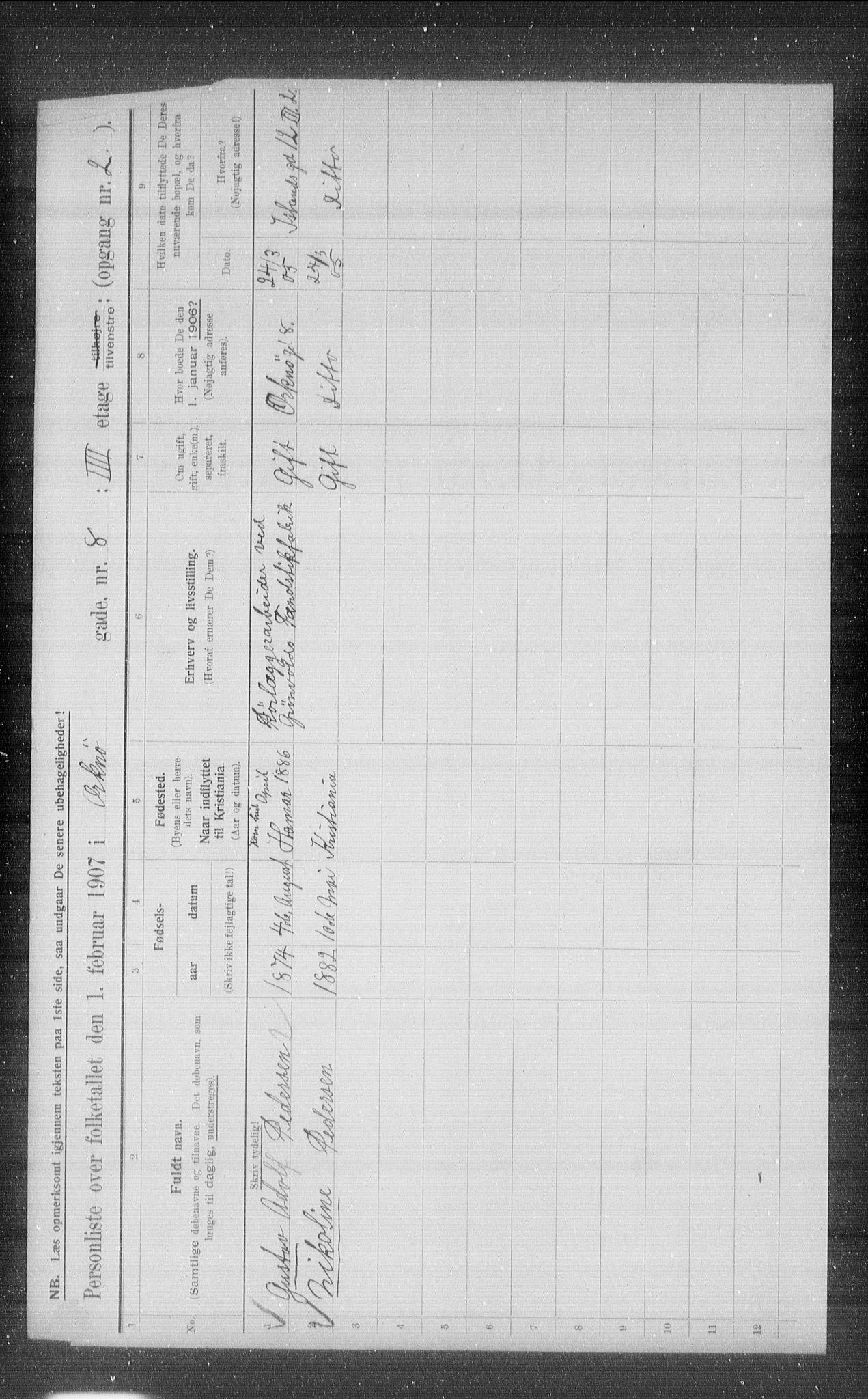 OBA, Municipal Census 1907 for Kristiania, 1907, p. 38916