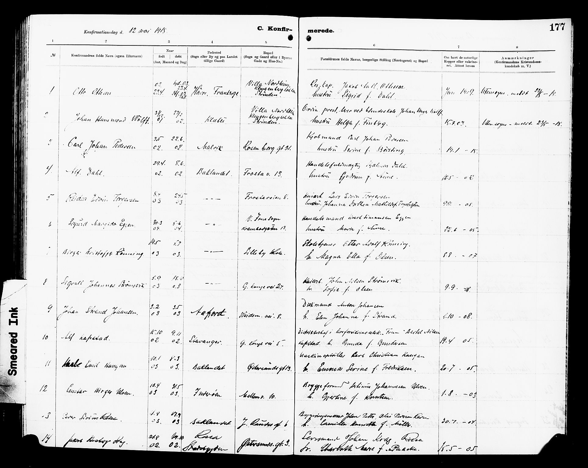 Ministerialprotokoller, klokkerbøker og fødselsregistre - Sør-Trøndelag, SAT/A-1456/605/L0256: Parish register (copy) no. 605C03, 1916-1920, p. 177