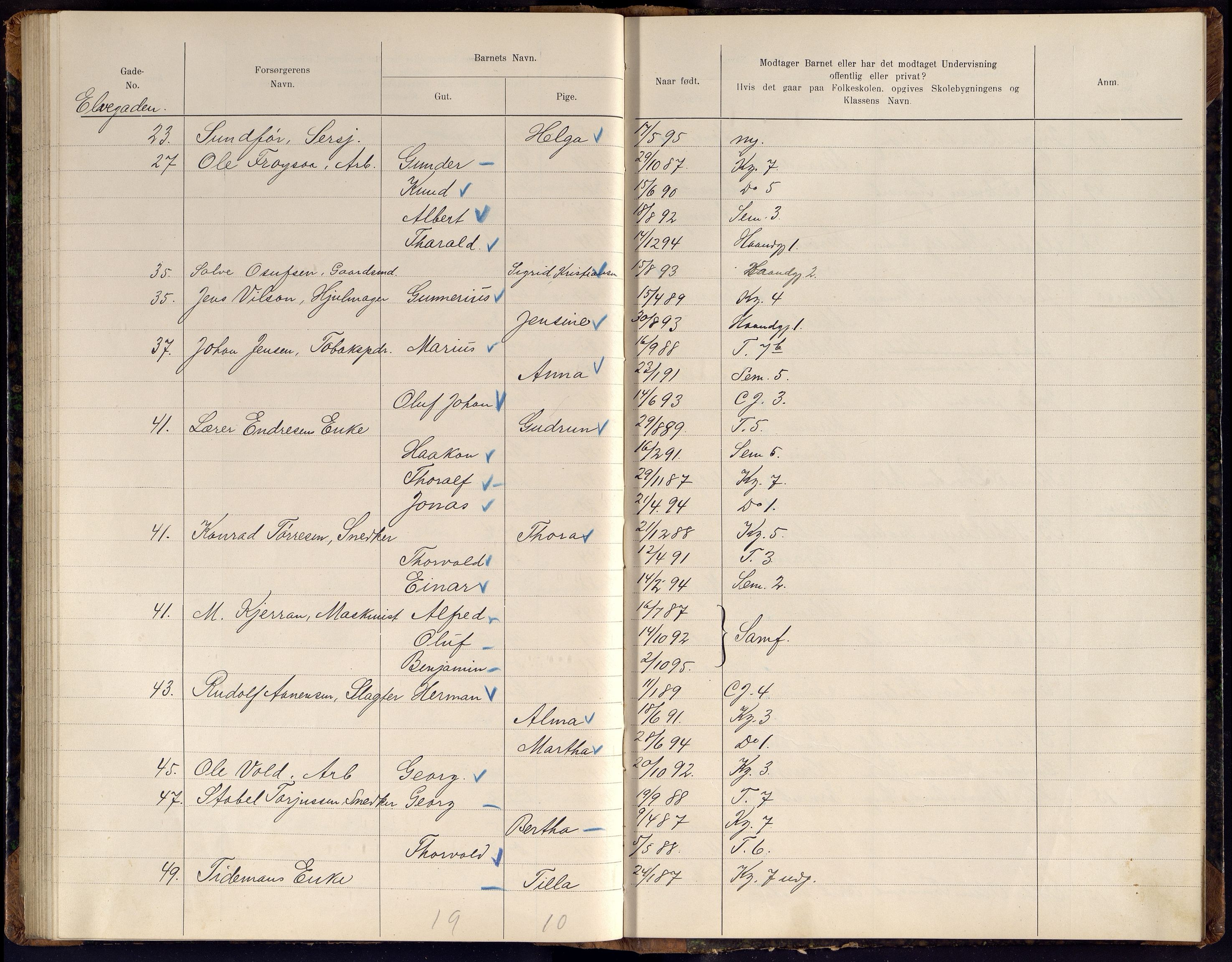 Kristiansand By - Skolekommisjonen/ -Styret, ARKSOR/1001KG510/J/Jb/L0011: Barnetelling, 1902, p. 167-168