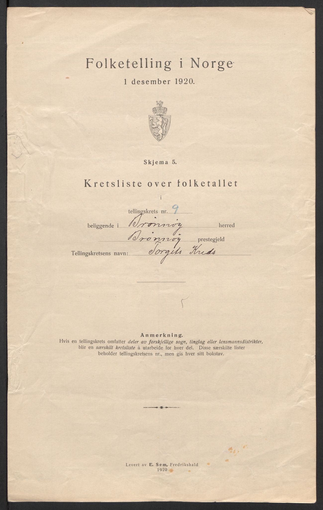 SAT, 1920 census for Brønnøy, 1920, p. 34