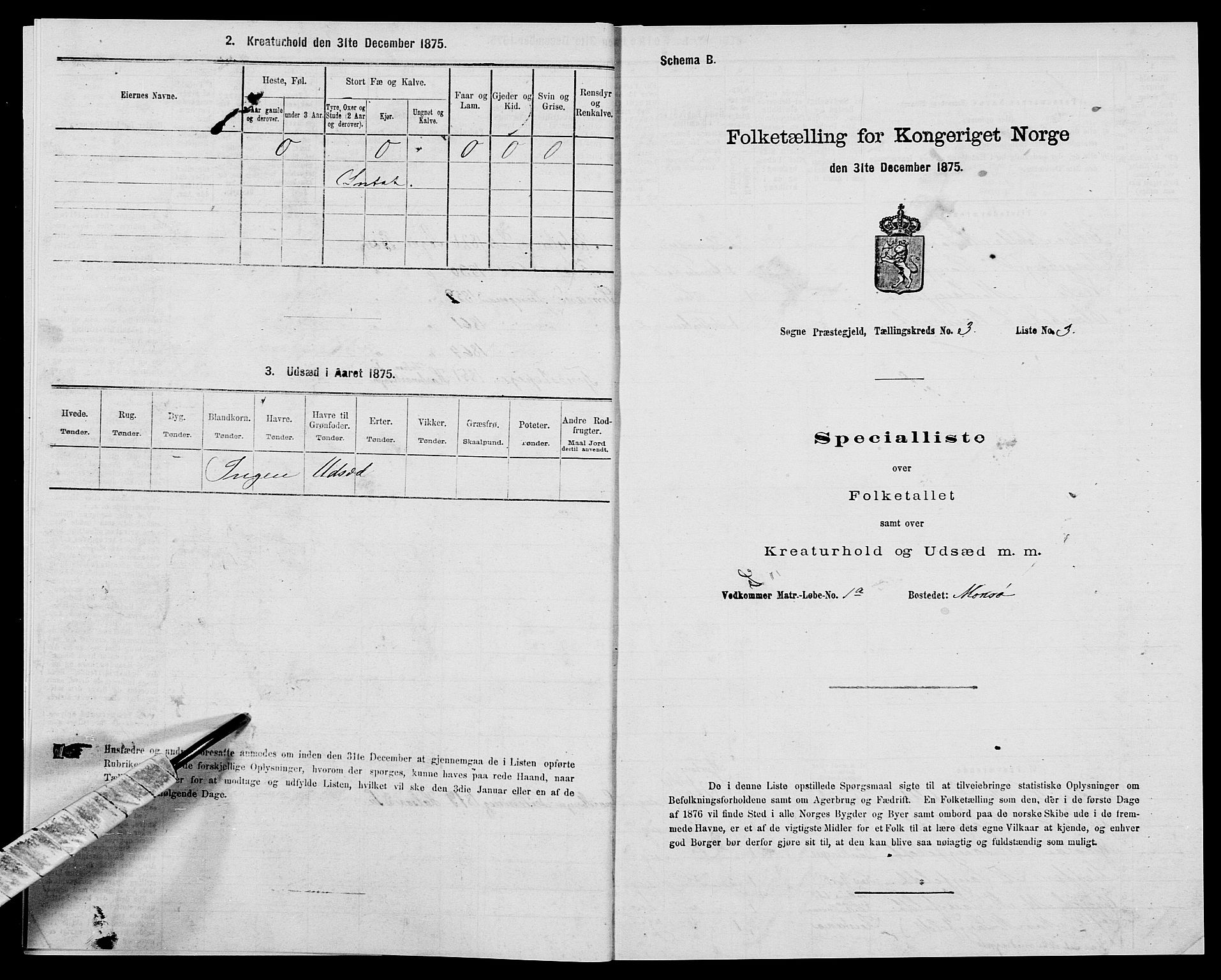 SAK, 1875 census for 1018P Søgne, 1875, p. 259