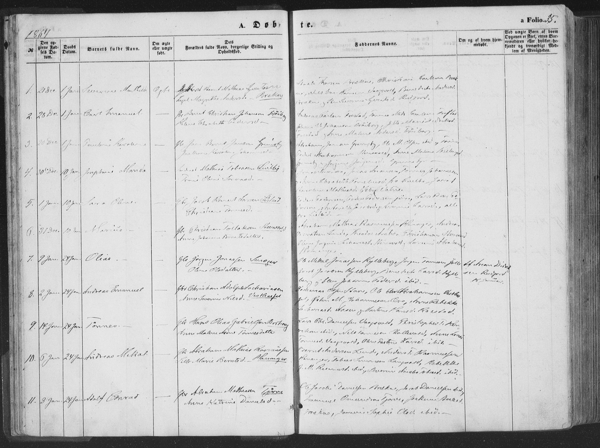 Lista sokneprestkontor, AV/SAK-1111-0027/F/Fa/L0011: Parish register (official) no. A 11, 1861-1878, p. 35