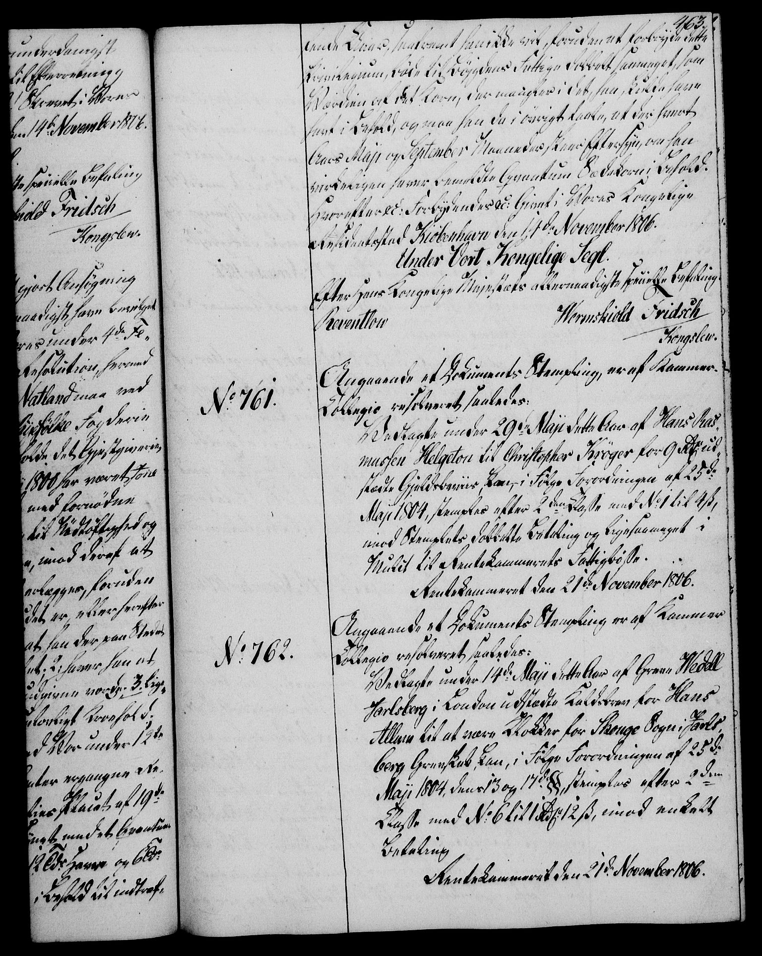 Rentekammeret, Kammerkanselliet, RA/EA-3111/G/Gg/Gga/L0018: Norsk ekspedisjonsprotokoll med register (merket RK 53.18), 1804-1806, p. 463