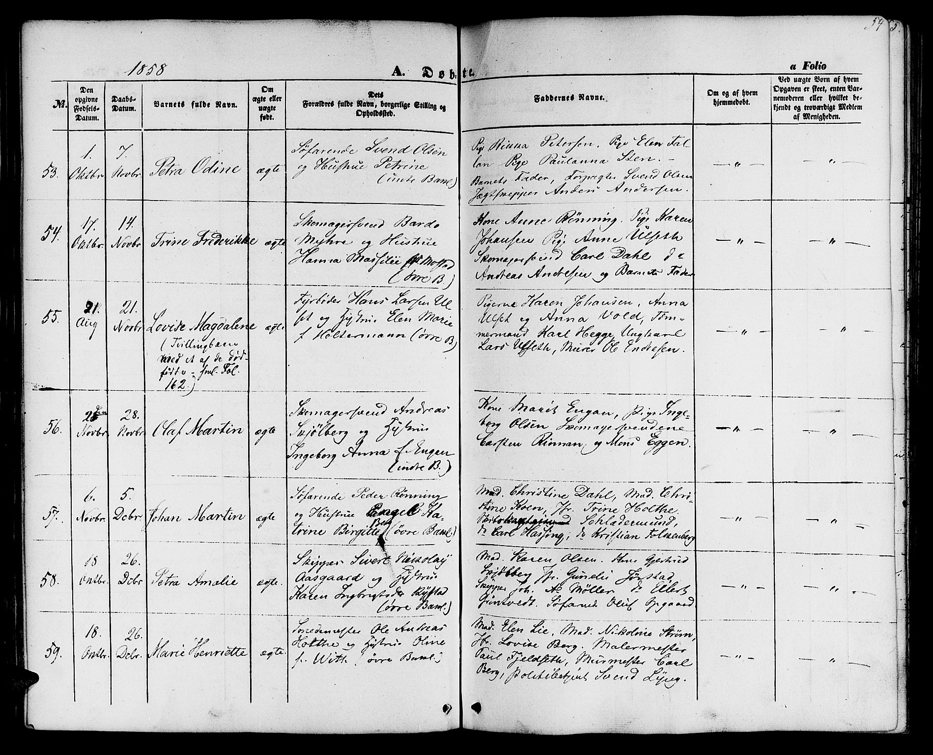 Ministerialprotokoller, klokkerbøker og fødselsregistre - Sør-Trøndelag, SAT/A-1456/604/L0184: Parish register (official) no. 604A05, 1851-1860, p. 54