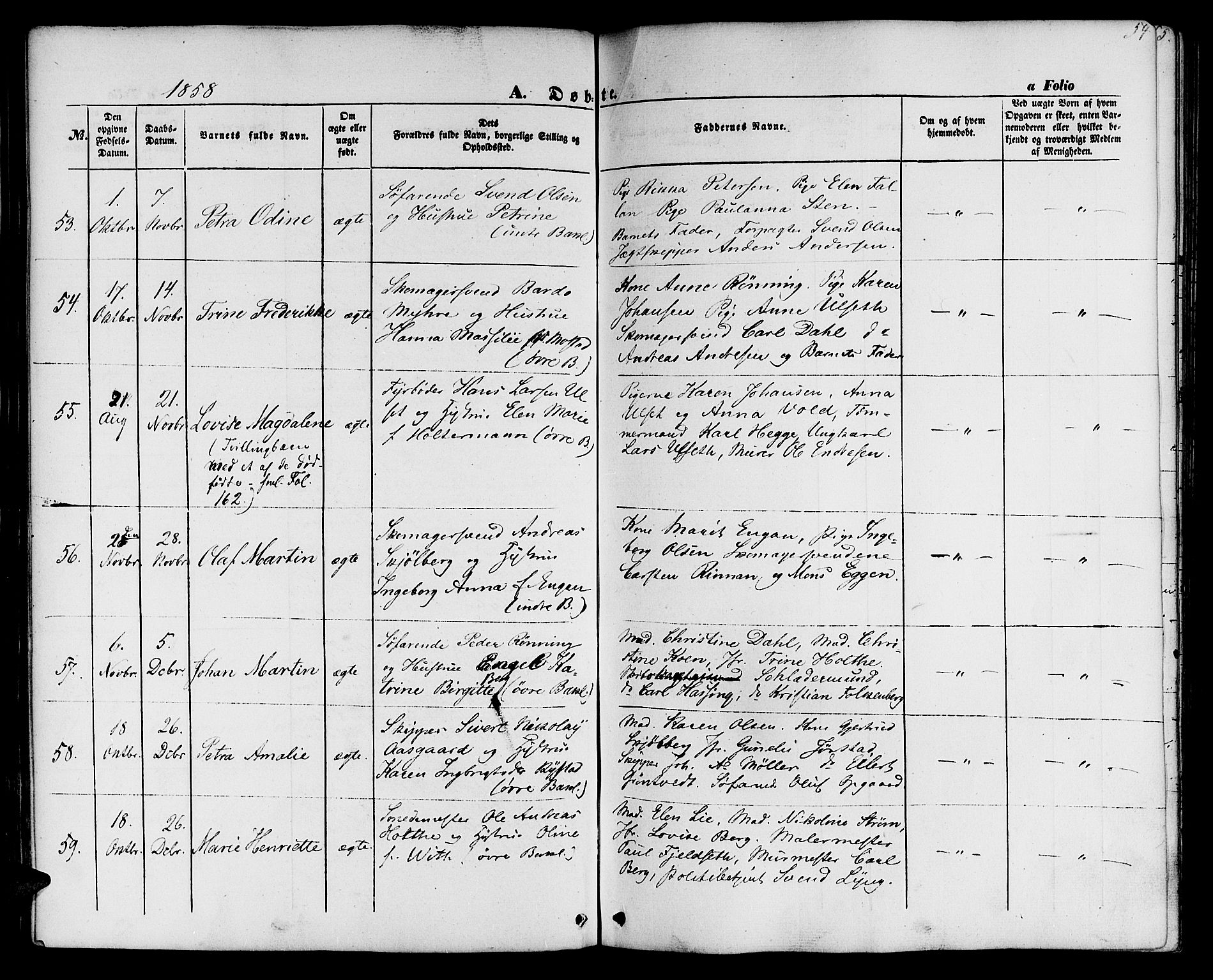 Ministerialprotokoller, klokkerbøker og fødselsregistre - Sør-Trøndelag, AV/SAT-A-1456/604/L0184: Parish register (official) no. 604A05, 1851-1860, p. 54