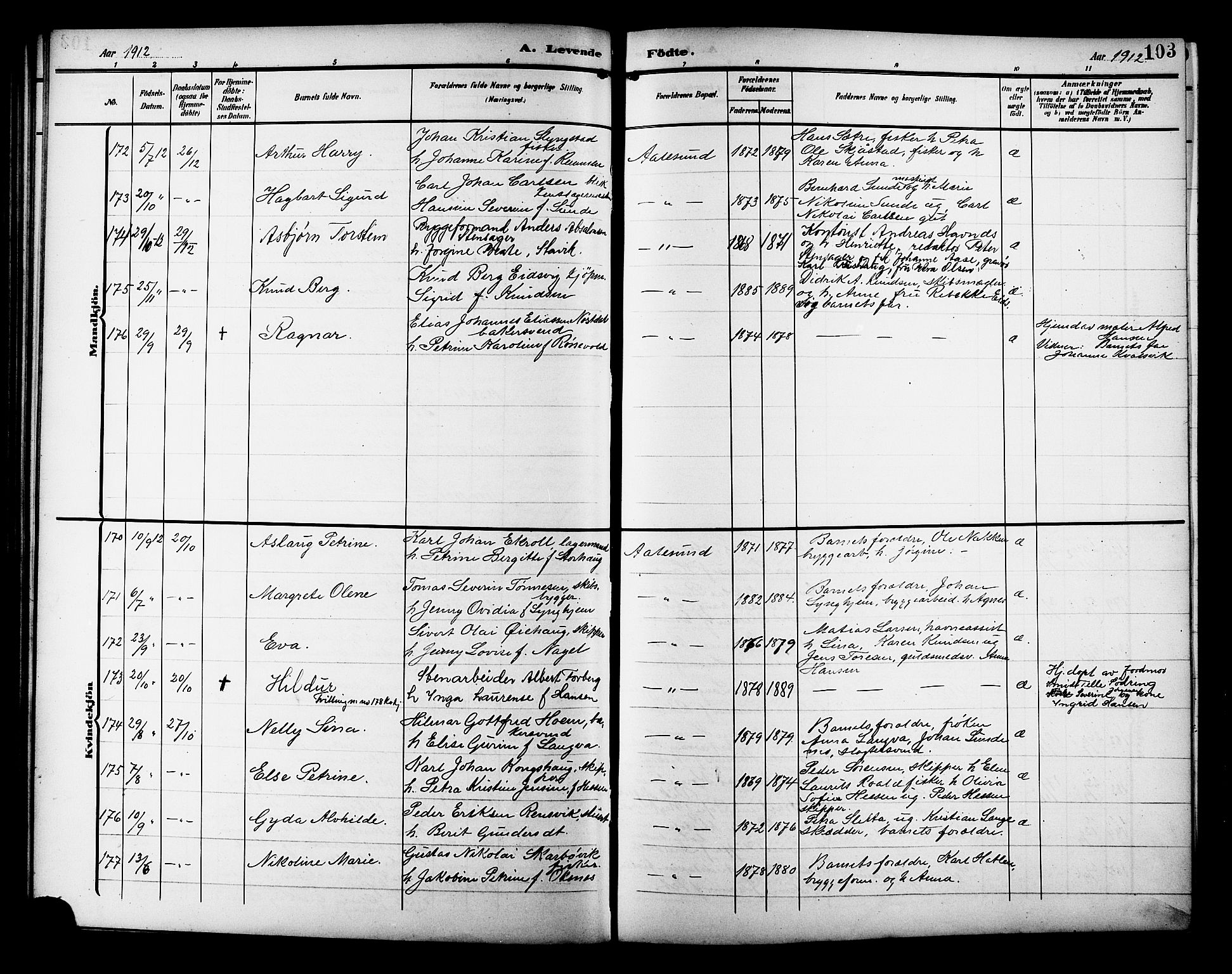 Ministerialprotokoller, klokkerbøker og fødselsregistre - Møre og Romsdal, AV/SAT-A-1454/529/L0471: Parish register (copy) no. 529C08, 1909-1921, p. 103