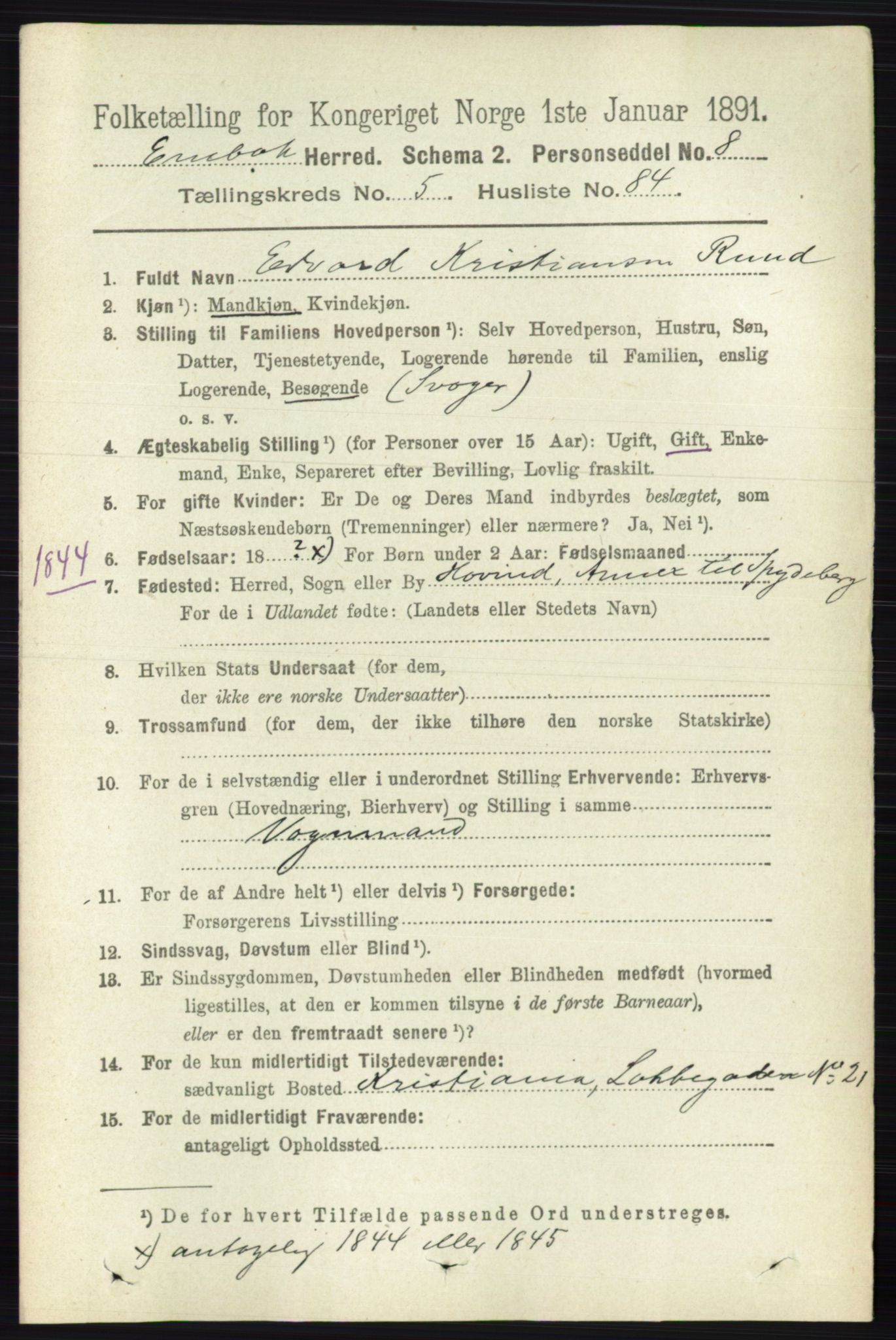 RA, 1891 census for 0229 Enebakk, 1891, p. 2510