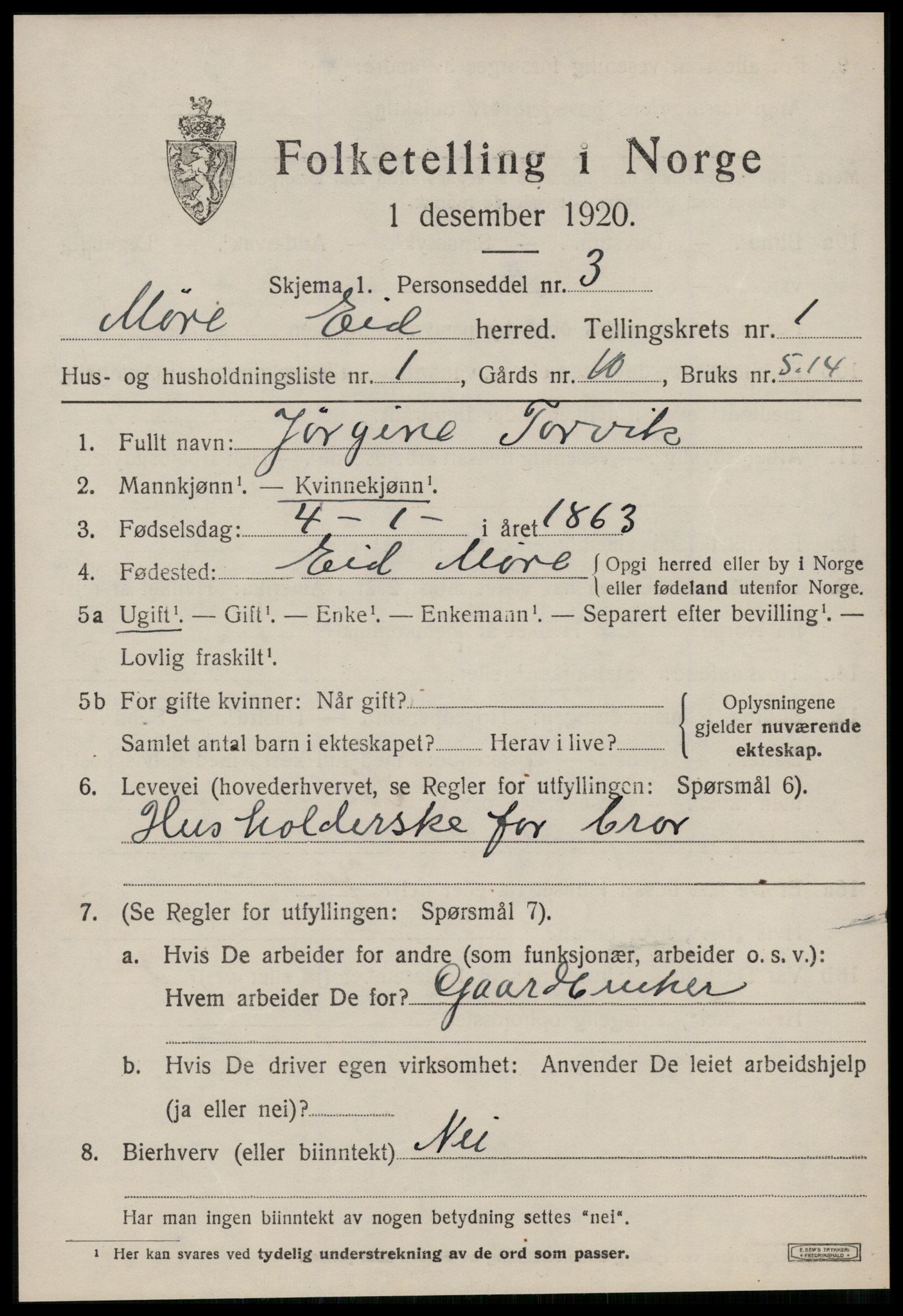 SAT, 1920 census for Eid, 1920, p. 233