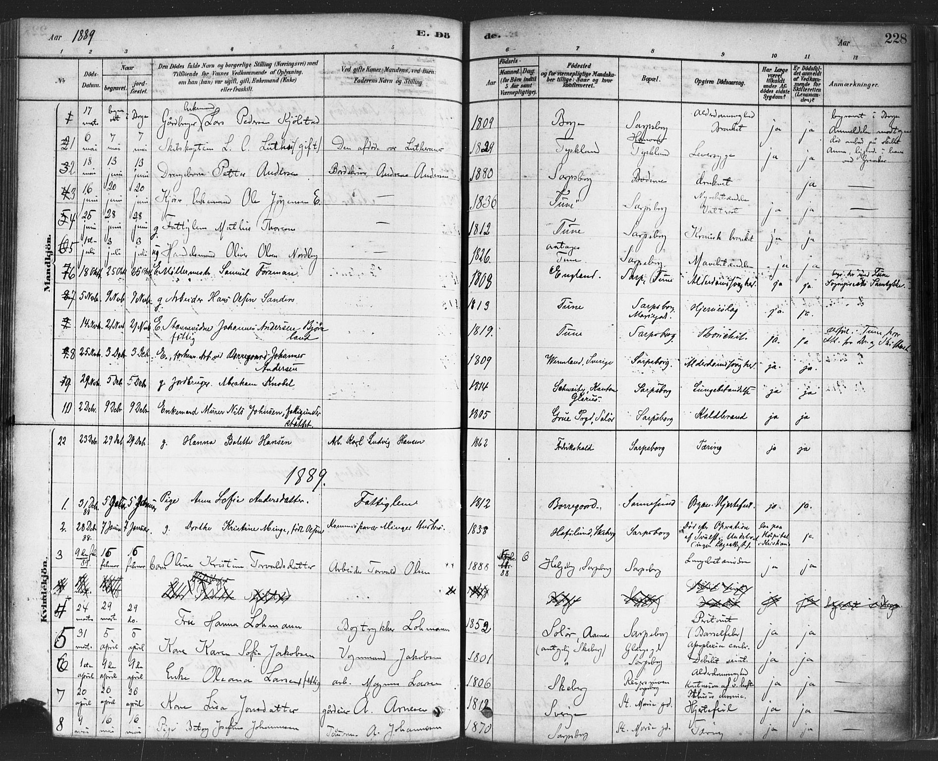 Sarpsborg prestekontor Kirkebøker, AV/SAO-A-2006/F/Fa/L0003: Parish register (official) no. 3, 1878-1891, p. 228