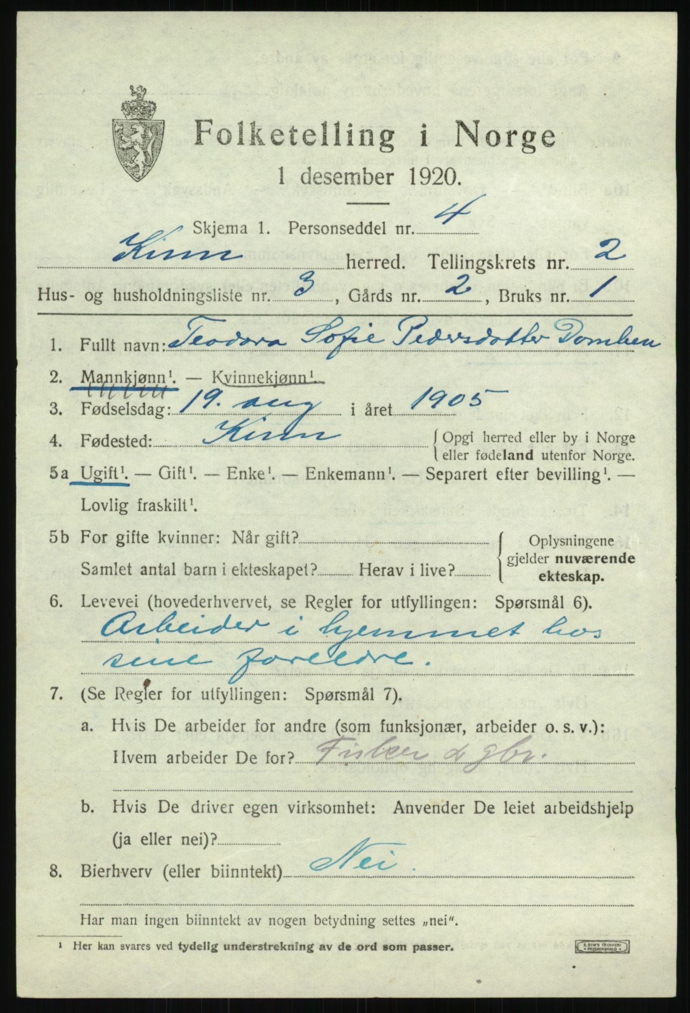 SAB, 1920 census for Kinn, 1920, p. 1957