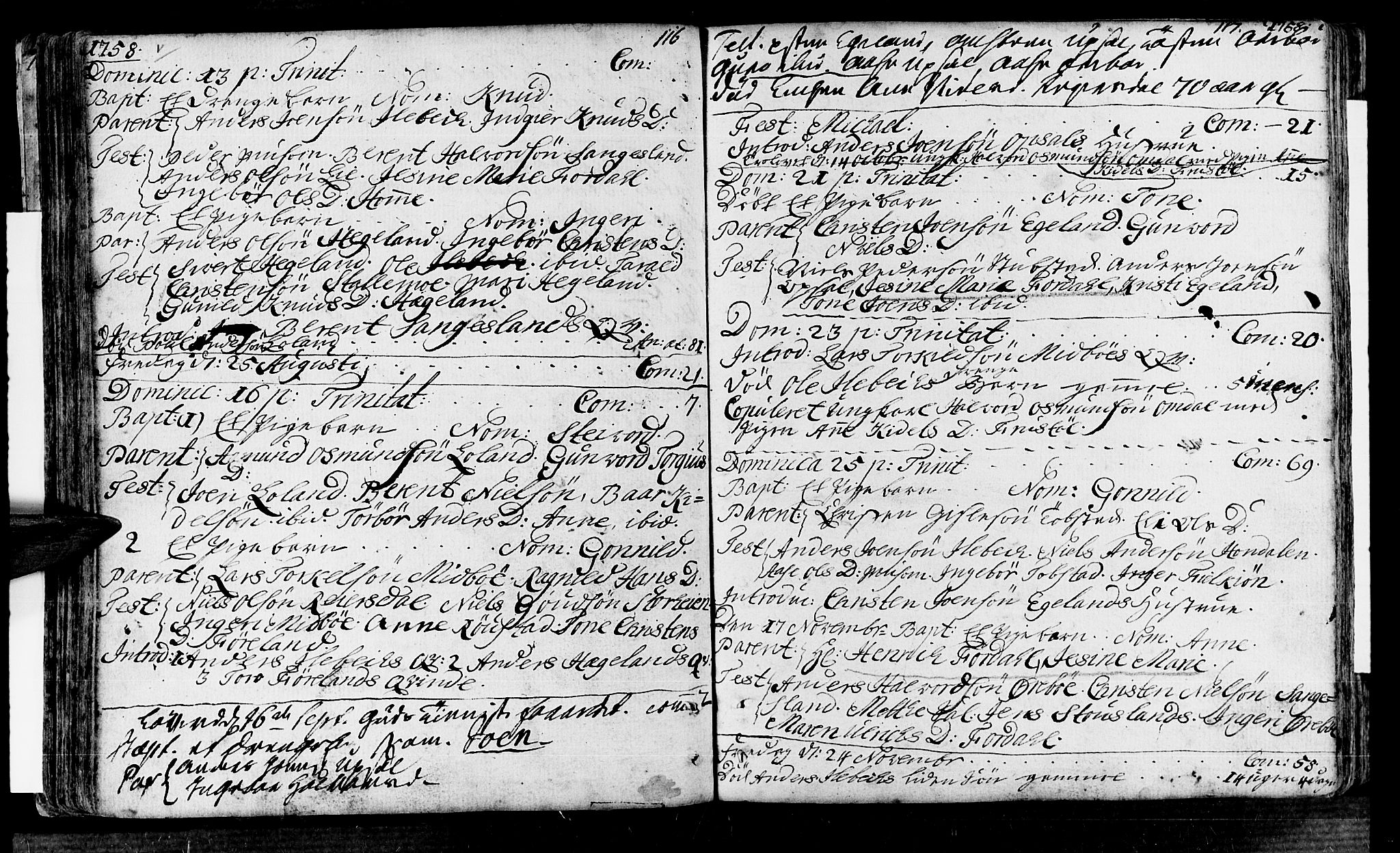 Vennesla sokneprestkontor, AV/SAK-1111-0045/Fa/Fac/L0001: Parish register (official) no. A 1, 1743-1784, p. 116-117