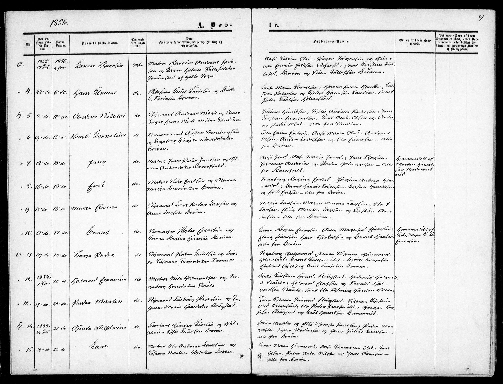 Dypvåg sokneprestkontor, AV/SAK-1111-0007/F/Fa/Faa/L0006: Parish register (official) no. A 6, 1855-1872, p. 9