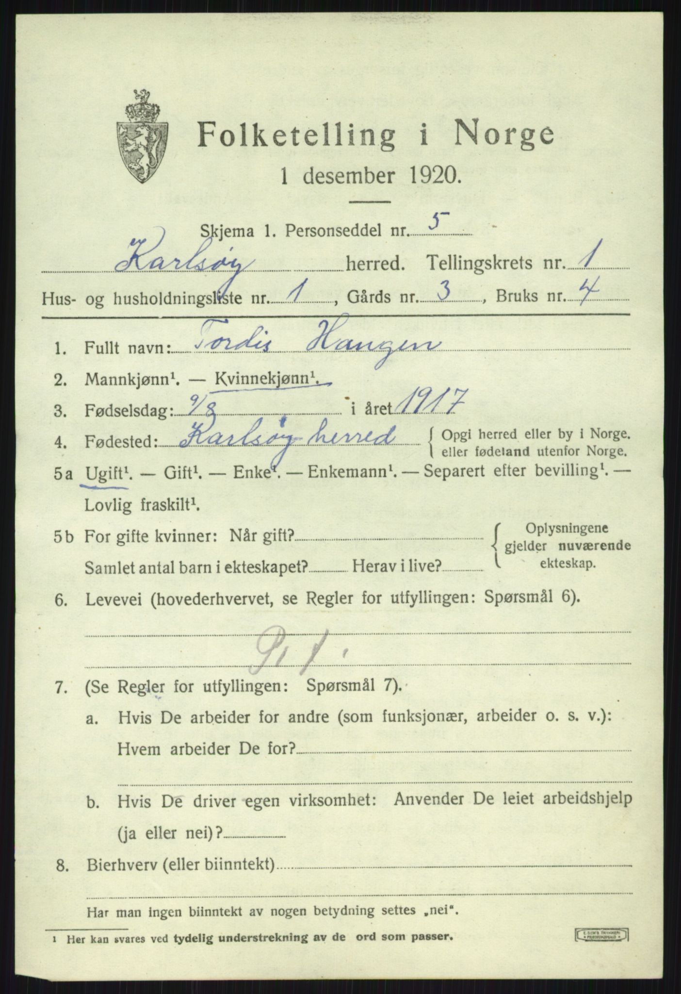 SATØ, 1920 census for Karlsøy, 1920, p. 756