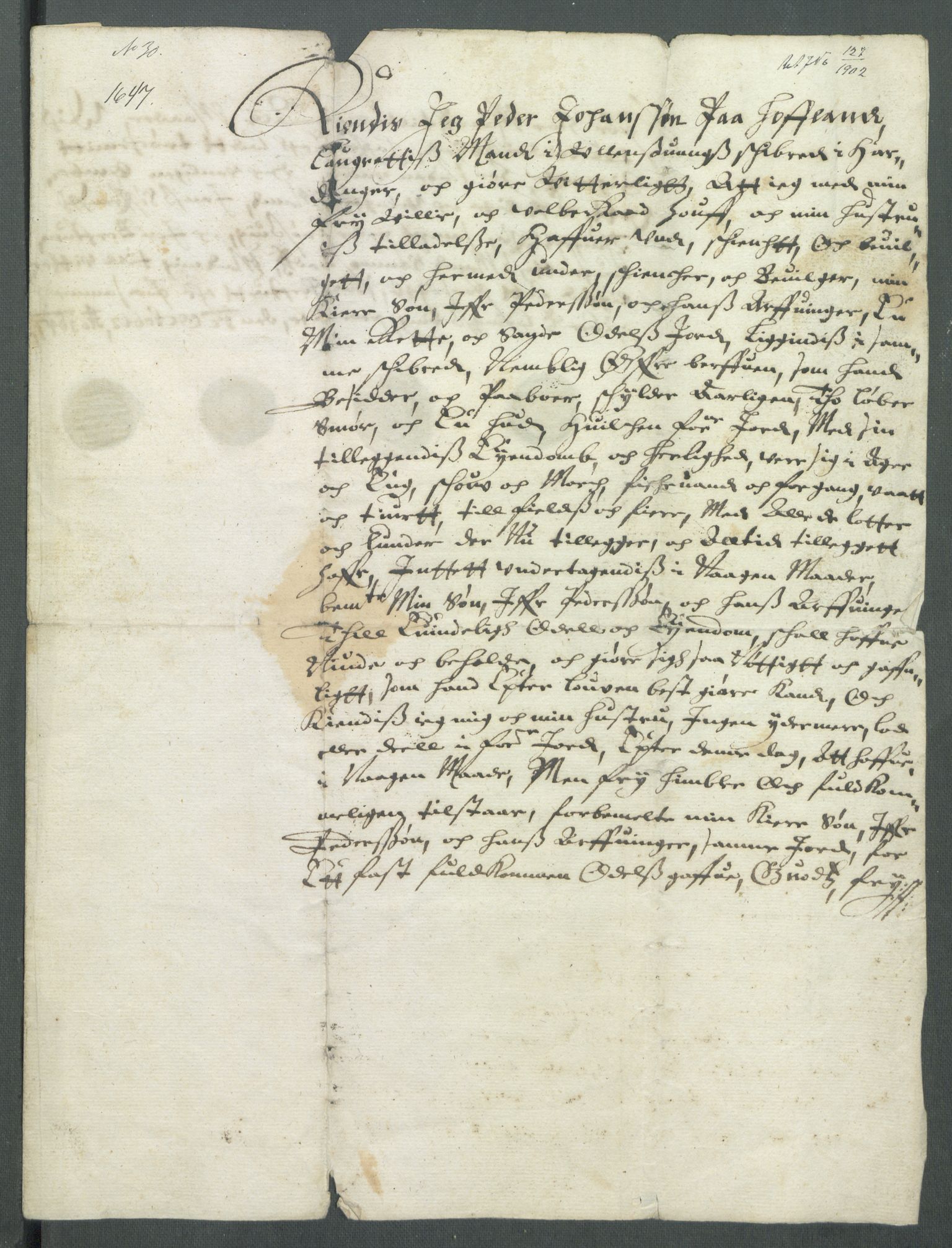 Riksarkivets diplomsamling, AV/RA-EA-5965/F02/L0160: Dokumenter, 1647, p. 104