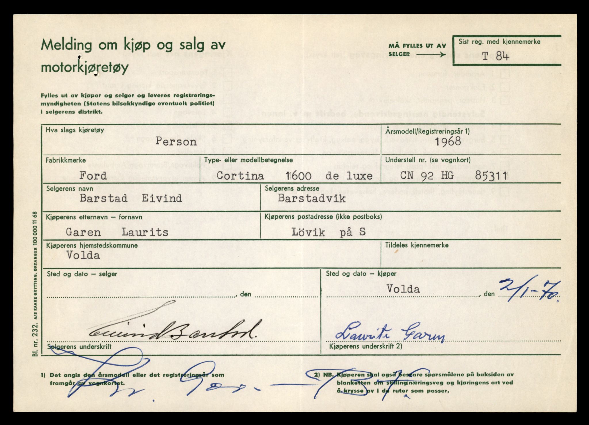 Møre og Romsdal vegkontor - Ålesund trafikkstasjon, AV/SAT-A-4099/F/Fe/L0001: Registreringskort for kjøretøy T 3 - T 127, 1927-1998, p. 1685