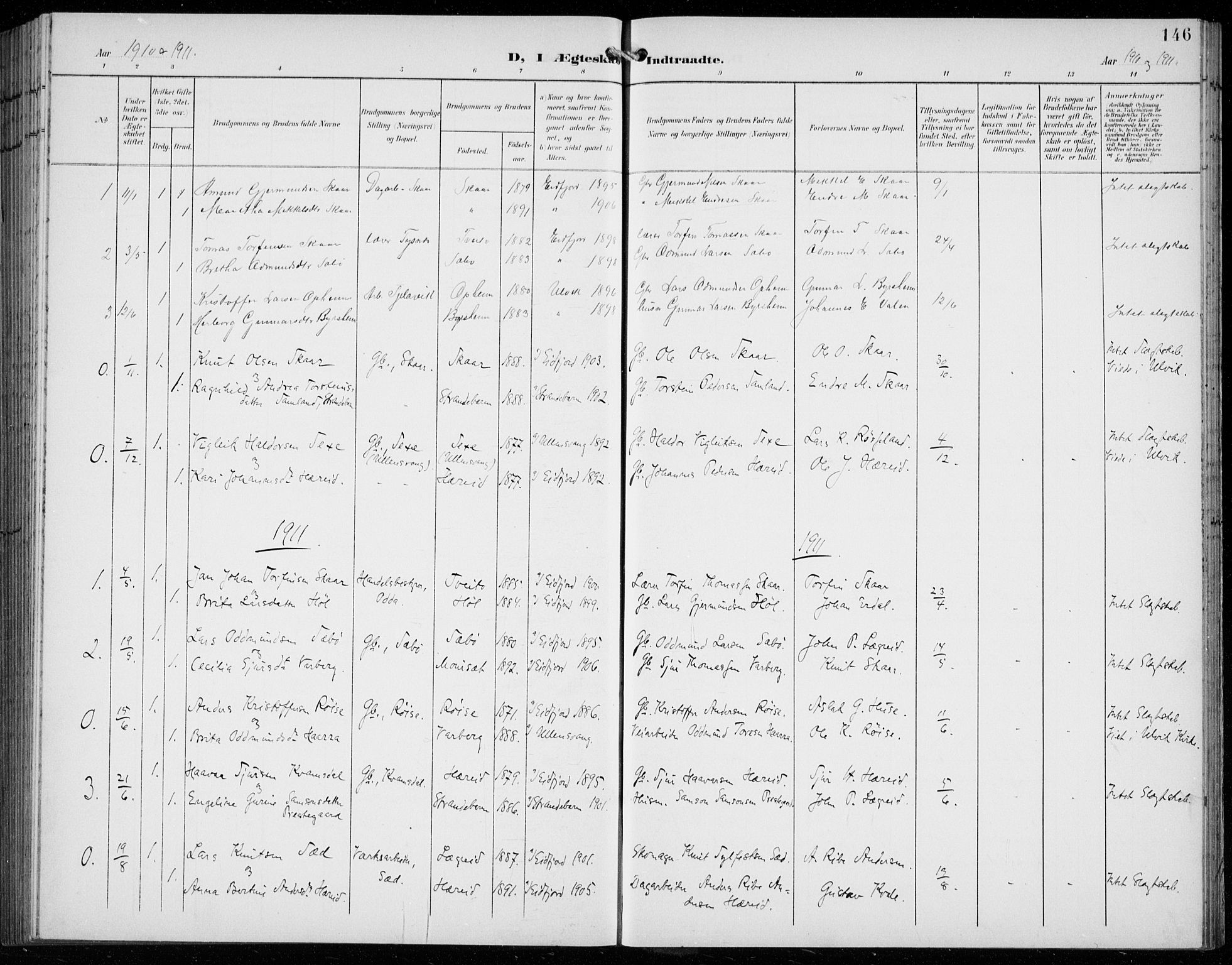 Ullensvang sokneprestembete, SAB/A-78701/H/Hab: Parish register (copy) no. C  3, 1899-1932, p. 146