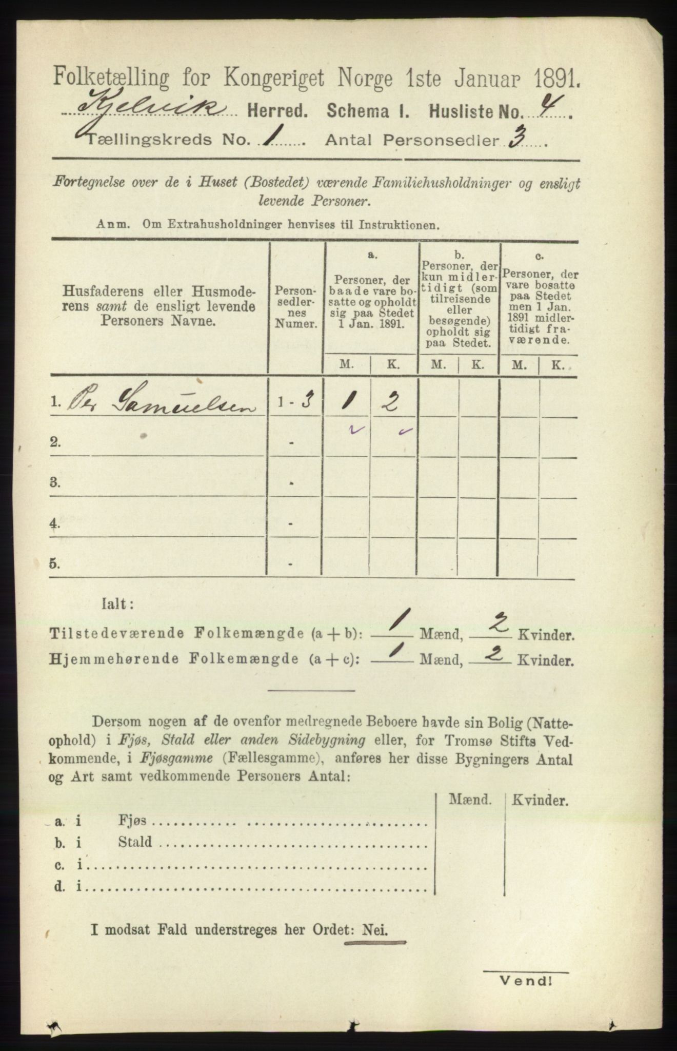 RA, 1891 census for 2019 Kjelvik, 1891, p. 29