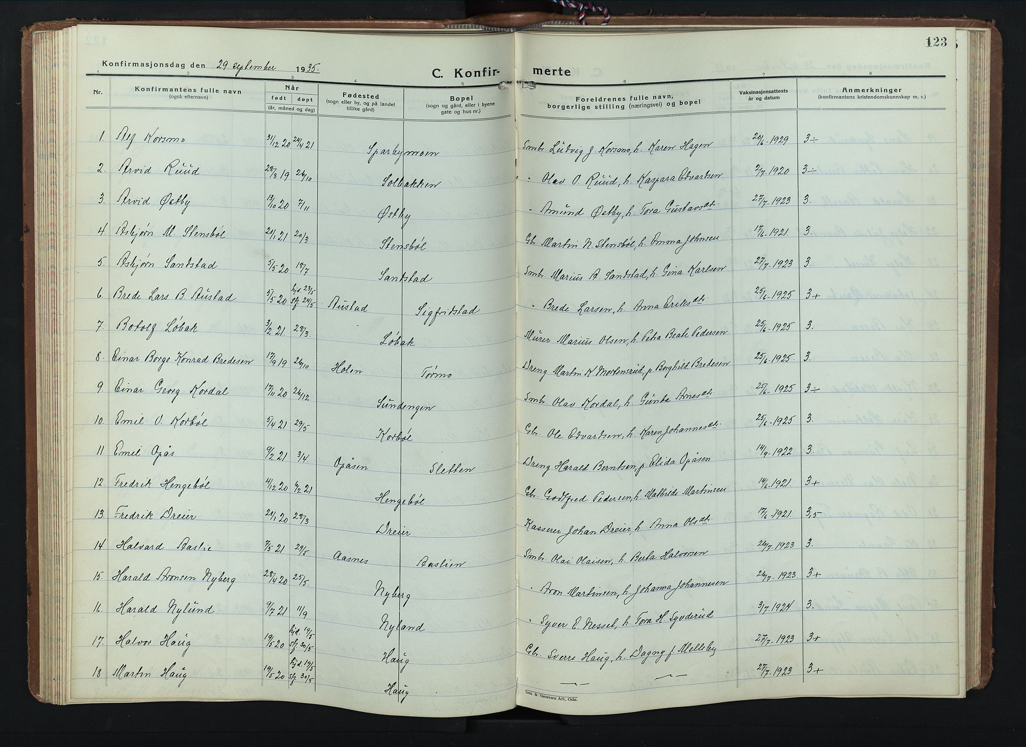 Hof prestekontor, AV/SAH-PREST-038/H/Ha/Hab/L0003: Parish register (copy) no. 3, 1933-1947, p. 123