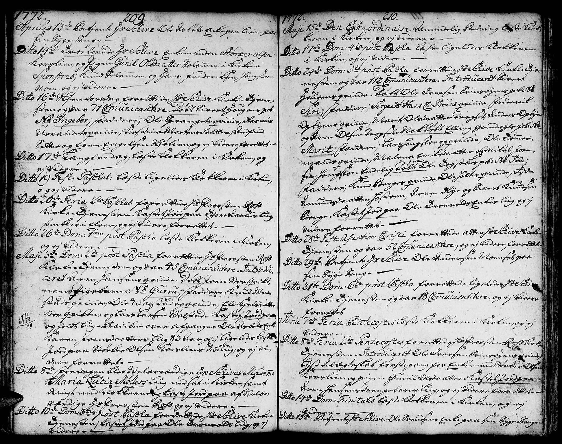 Ministerialprotokoller, klokkerbøker og fødselsregistre - Sør-Trøndelag, SAT/A-1456/671/L0840: Parish register (official) no. 671A02, 1756-1794, p. 209-210
