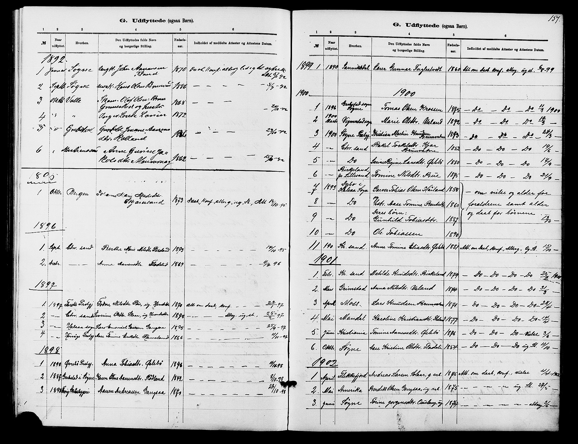 Holum sokneprestkontor, SAK/1111-0022/F/Fb/Fbc/L0003: Parish register (copy) no. B 3, 1882-1908, p. 157