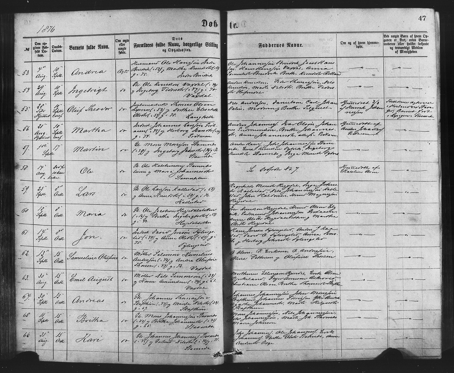 Bruvik Sokneprestembete, SAB/A-74701/H/Haa: Parish register (official) no. A 1, 1869-1877, p. 47