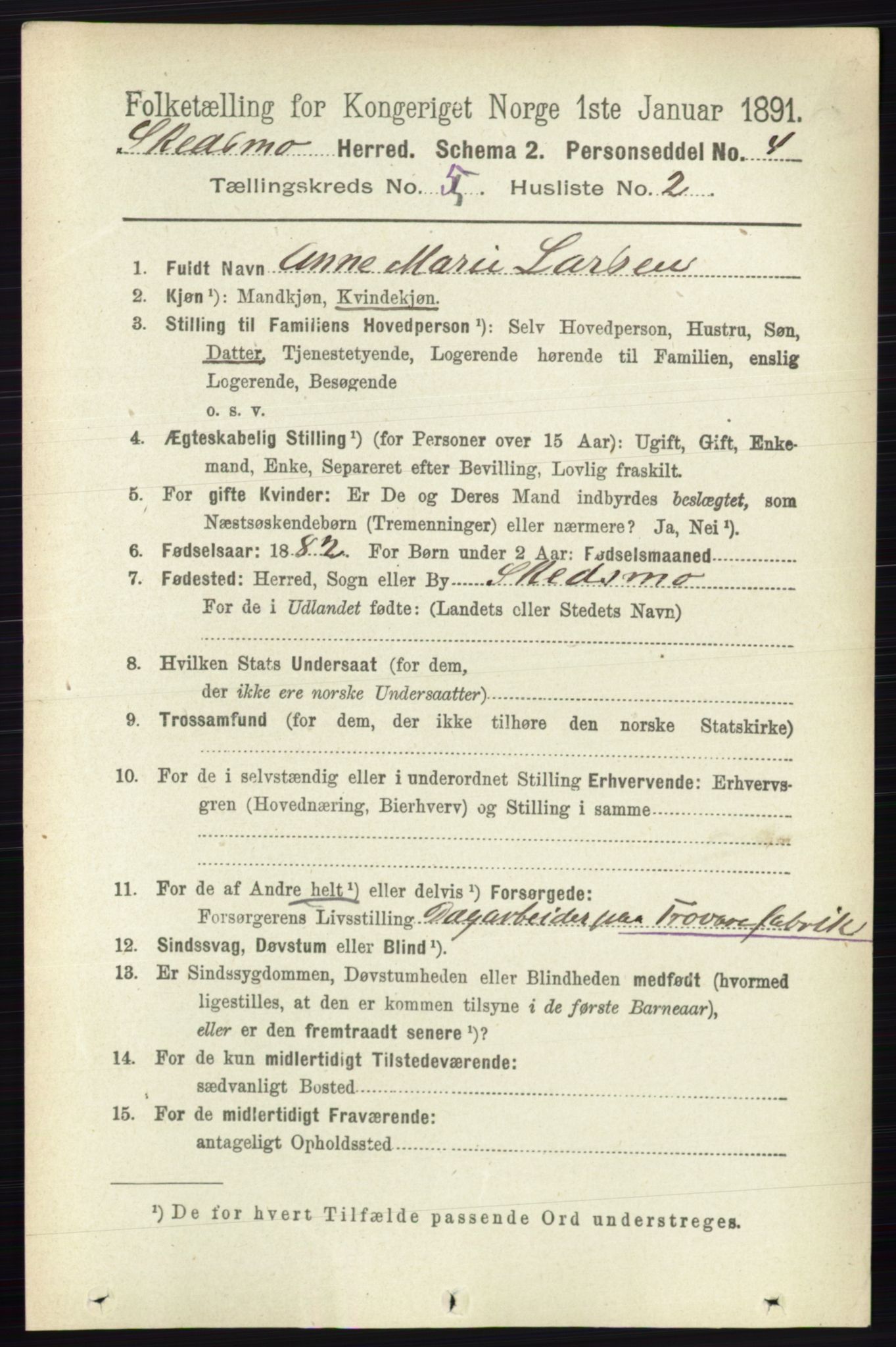 RA, 1891 census for 0231 Skedsmo, 1891, p. 2307