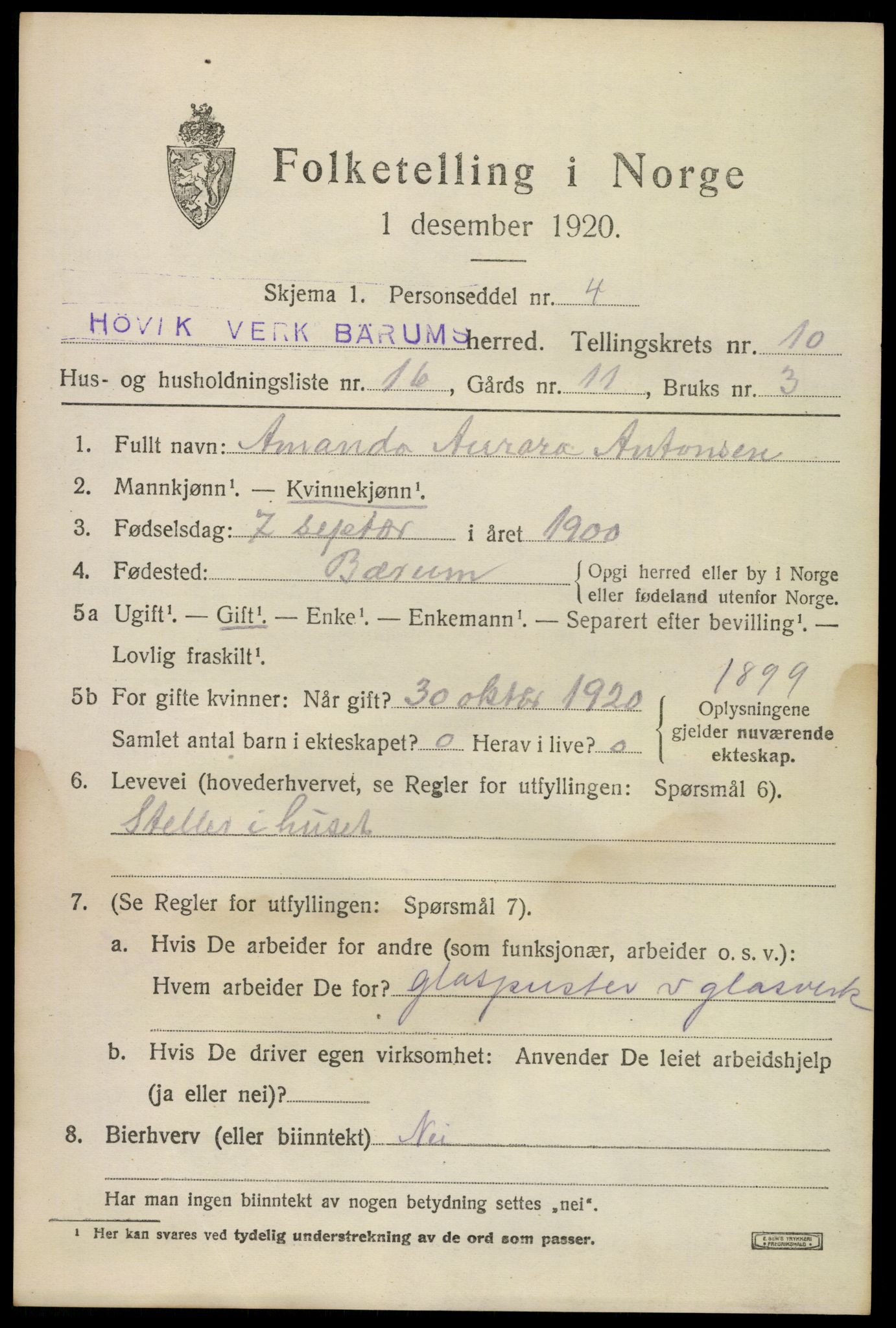 SAO, 1920 census for Bærum, 1920, p. 23380