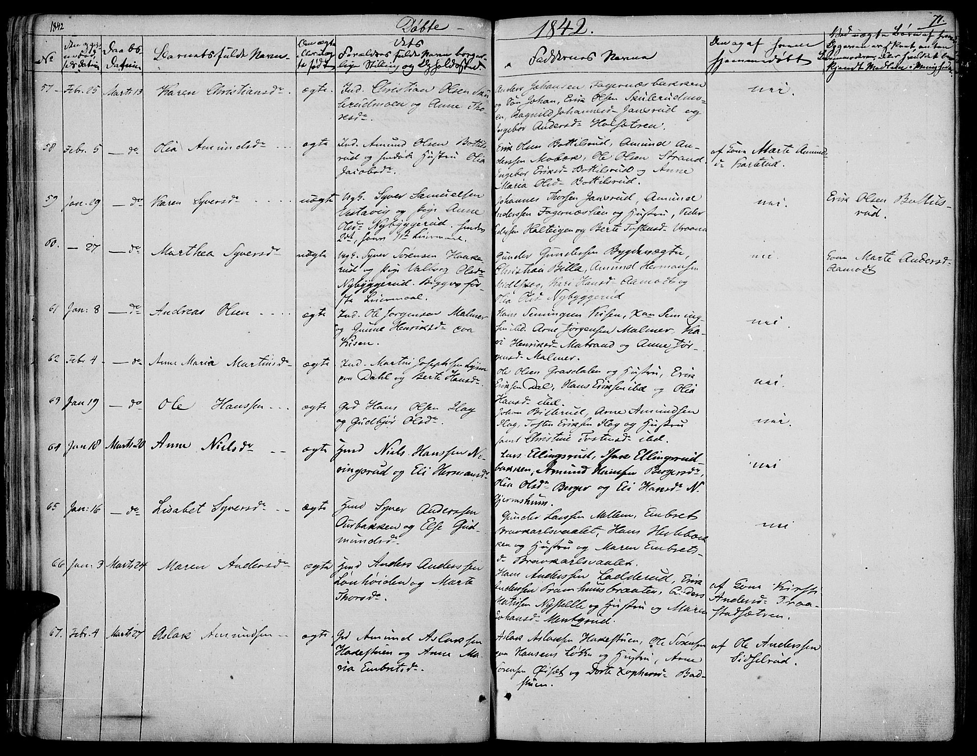 Vinger prestekontor, SAH/PREST-024/H/Ha/Haa/L0008: Parish register (official) no. 8, 1839-1847, p. 71