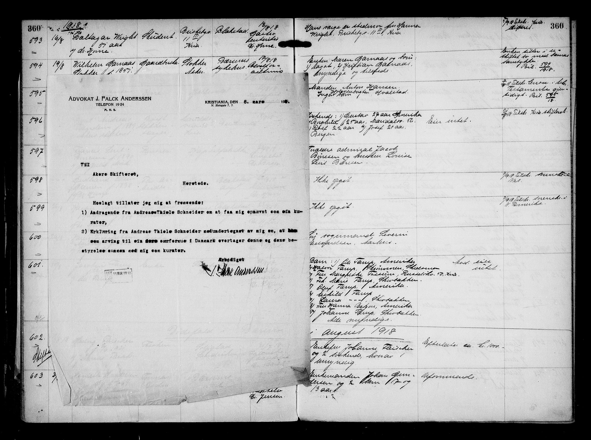 Aker kriminaldommer, skifte- og auksjonsforvalterembete, AV/SAO-A-10452/H/Hb/Hba/Hbaa/L0004: Dødsfallsprotokoll, 1914-1918, p. 360