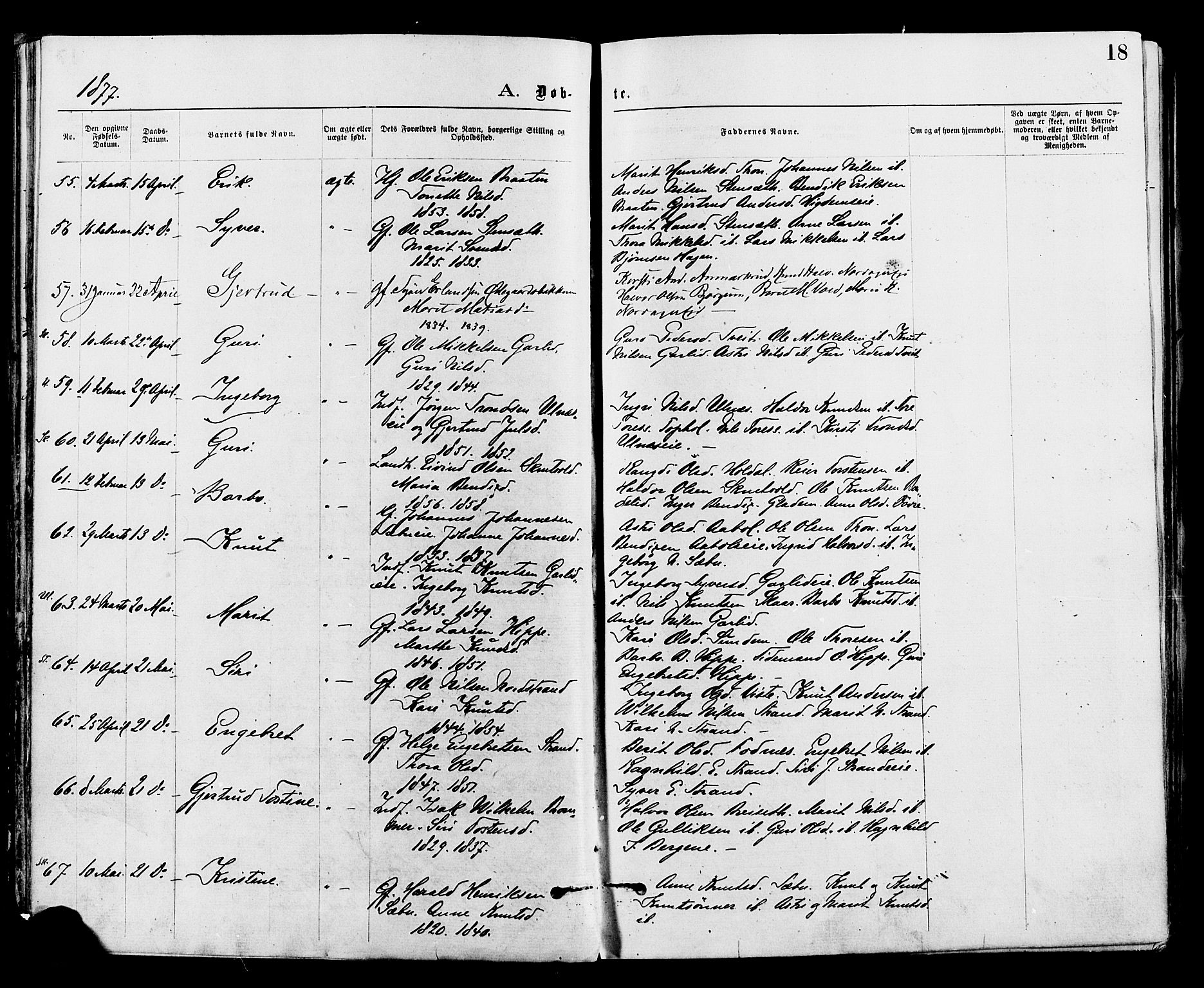 Nord-Aurdal prestekontor, AV/SAH-PREST-132/H/Ha/Haa/L0009: Parish register (official) no. 9, 1876-1882, p. 18