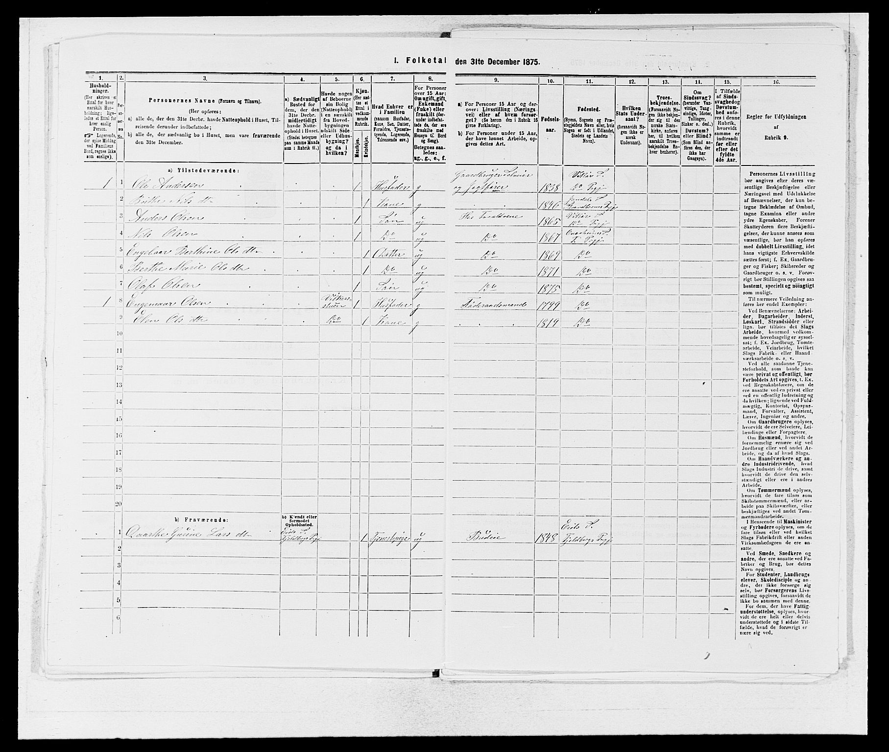 SAB, 1875 census for 1223P Tysnes, 1875, p. 1427