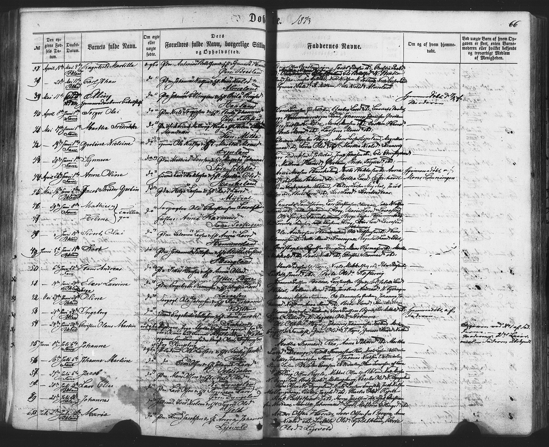 Fana Sokneprestembete, AV/SAB-A-75101/H/Haa/Haaa/L0012: Parish register (official) no. A 12, 1862-1878, p. 66