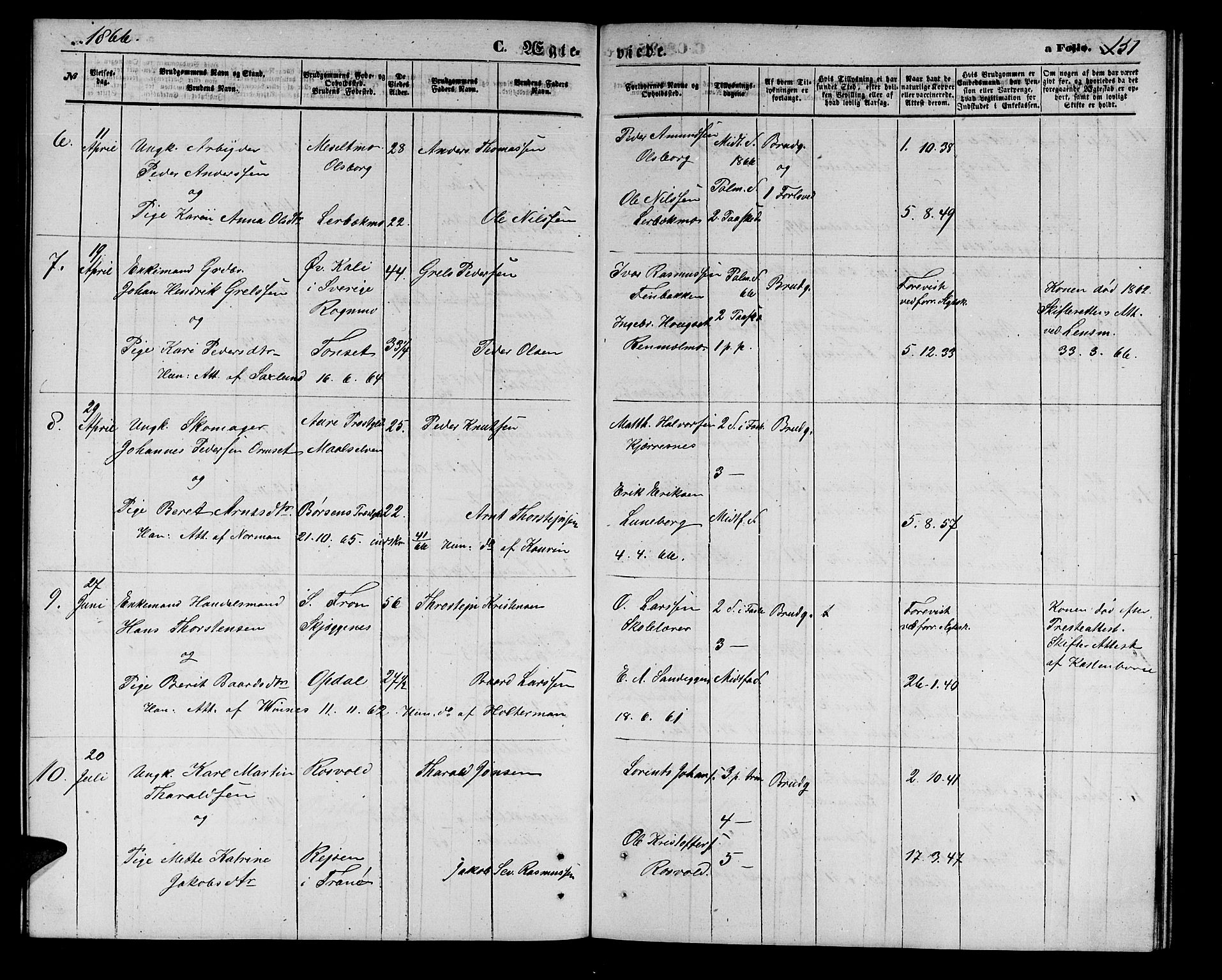 Målselv sokneprestembete, SATØ/S-1311/G/Ga/Gab/L0002klokker: Parish register (copy) no. 2, 1865-1873, p. 151
