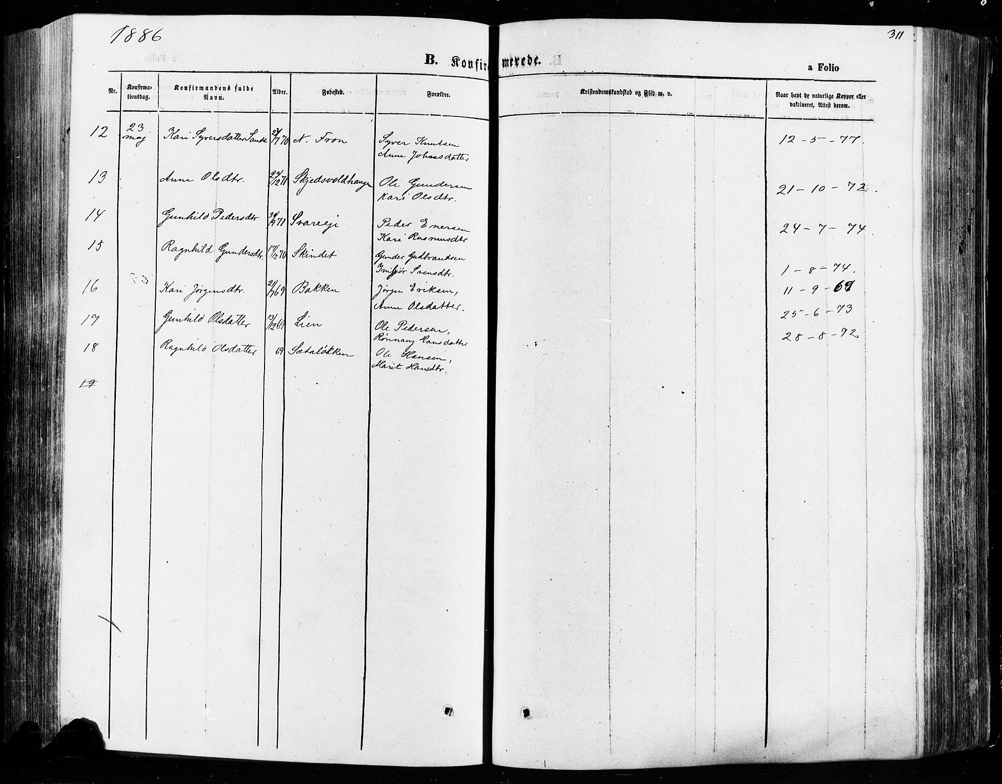 Vågå prestekontor, AV/SAH-PREST-076/H/Ha/Haa/L0007: Parish register (official) no. 7 /1, 1872-1886, p. 311