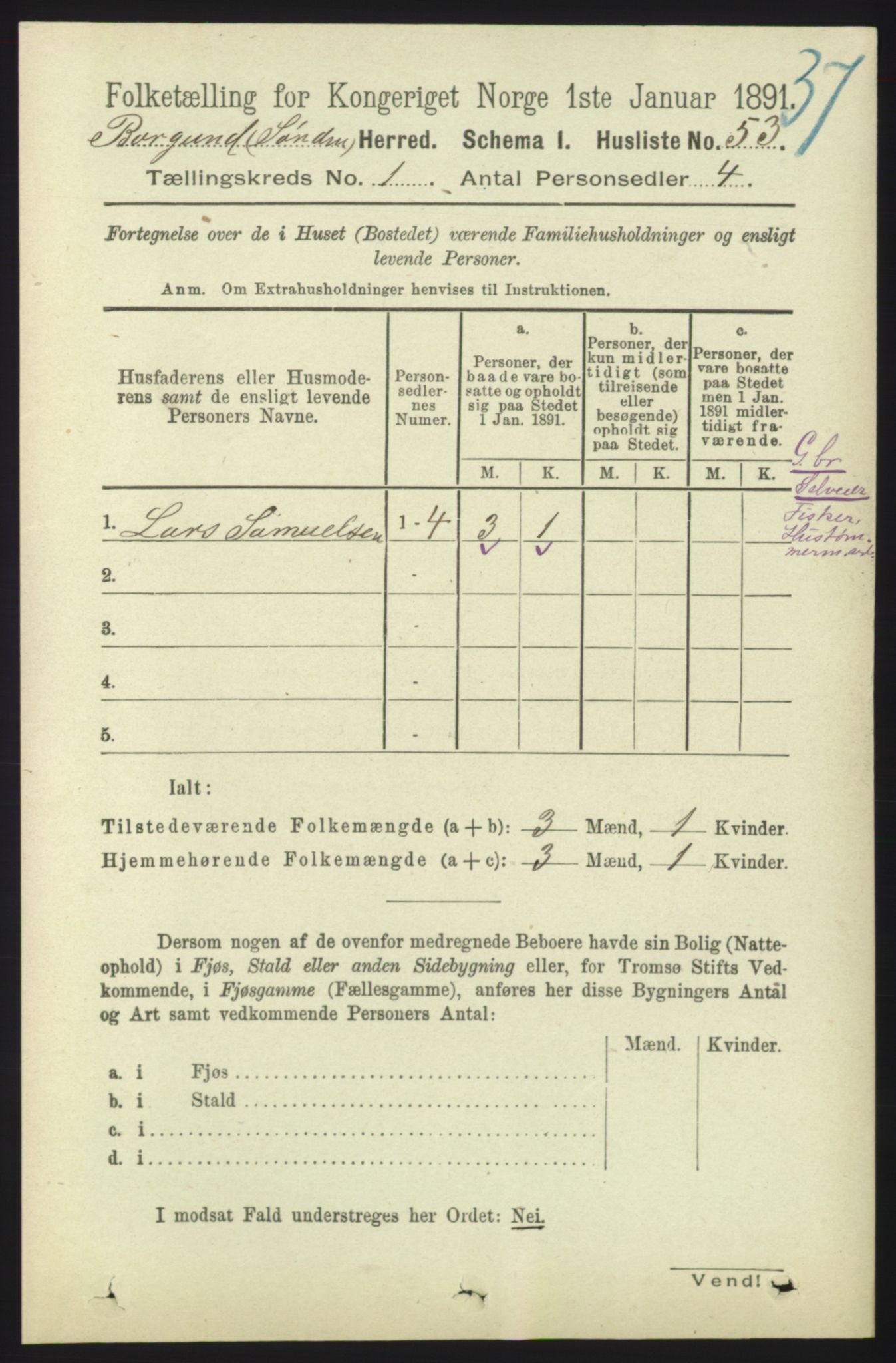 RA, 1891 census for 1531 Borgund, 1891, p. 113