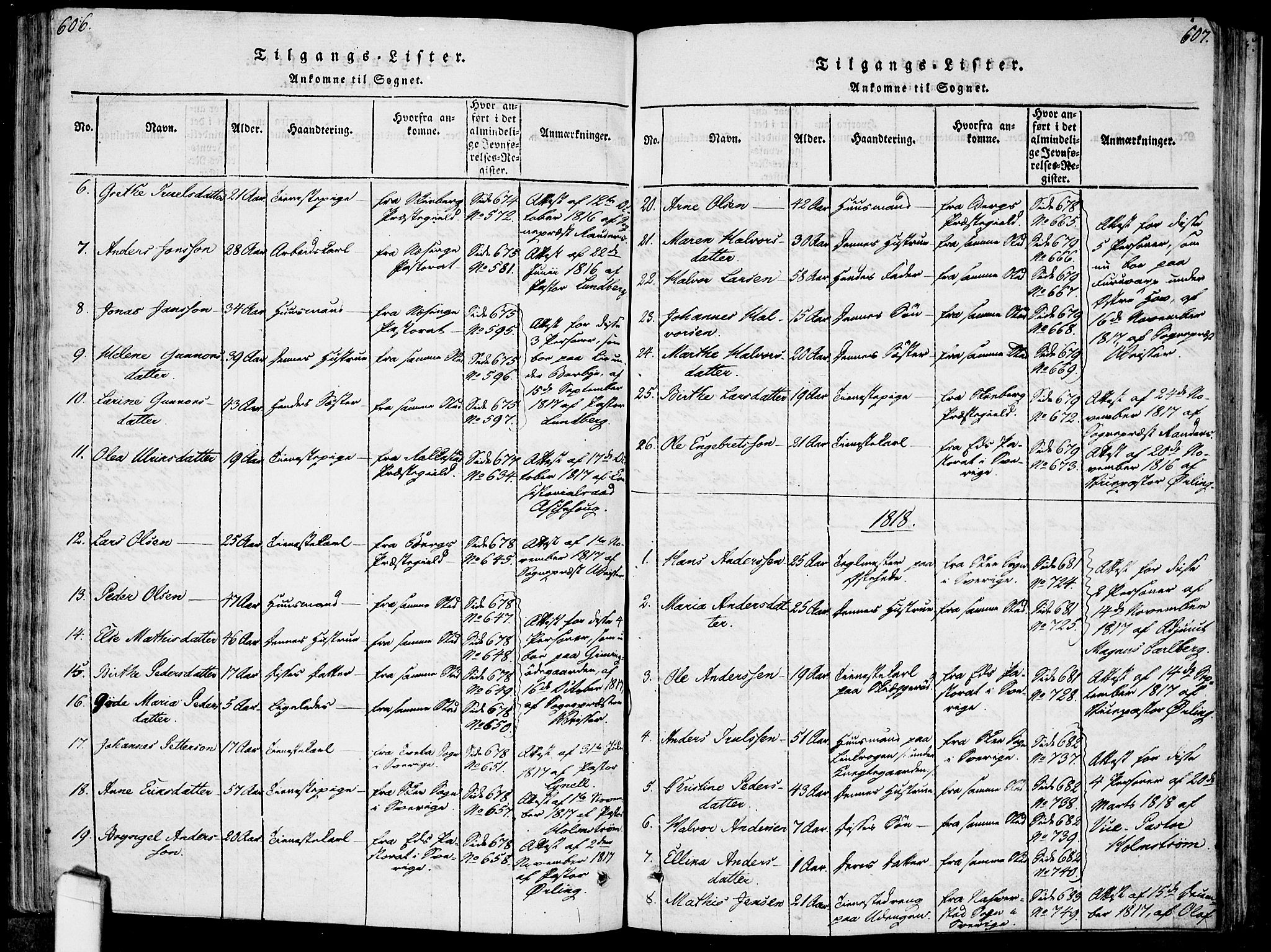 Idd prestekontor Kirkebøker, AV/SAO-A-10911/F/Fc/L0002: Parish register (official) no. III 2, 1815-1831, p. 606-607