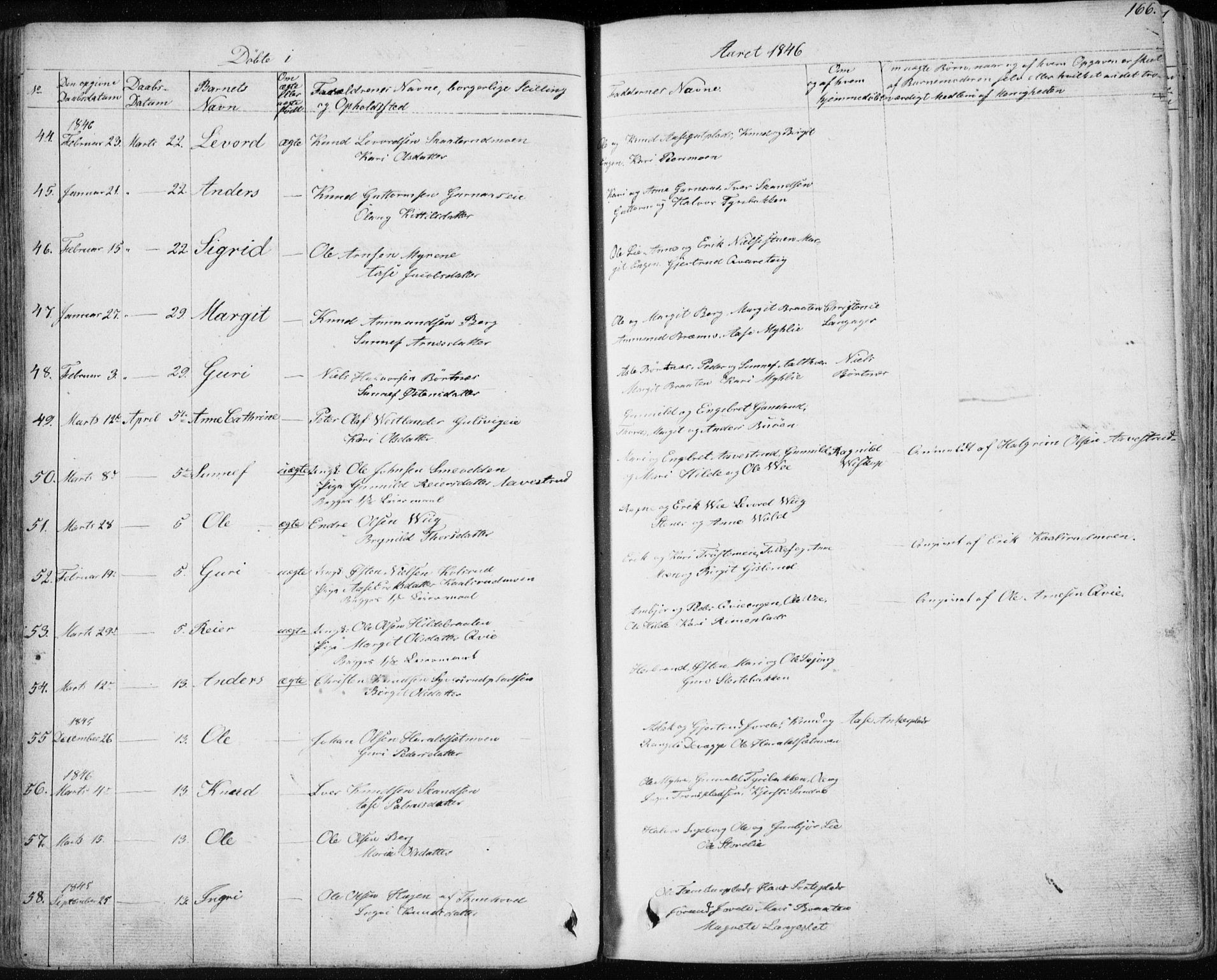 Nes kirkebøker, AV/SAKO-A-236/F/Fa/L0009: Parish register (official) no. 9, 1834-1863, p. 166