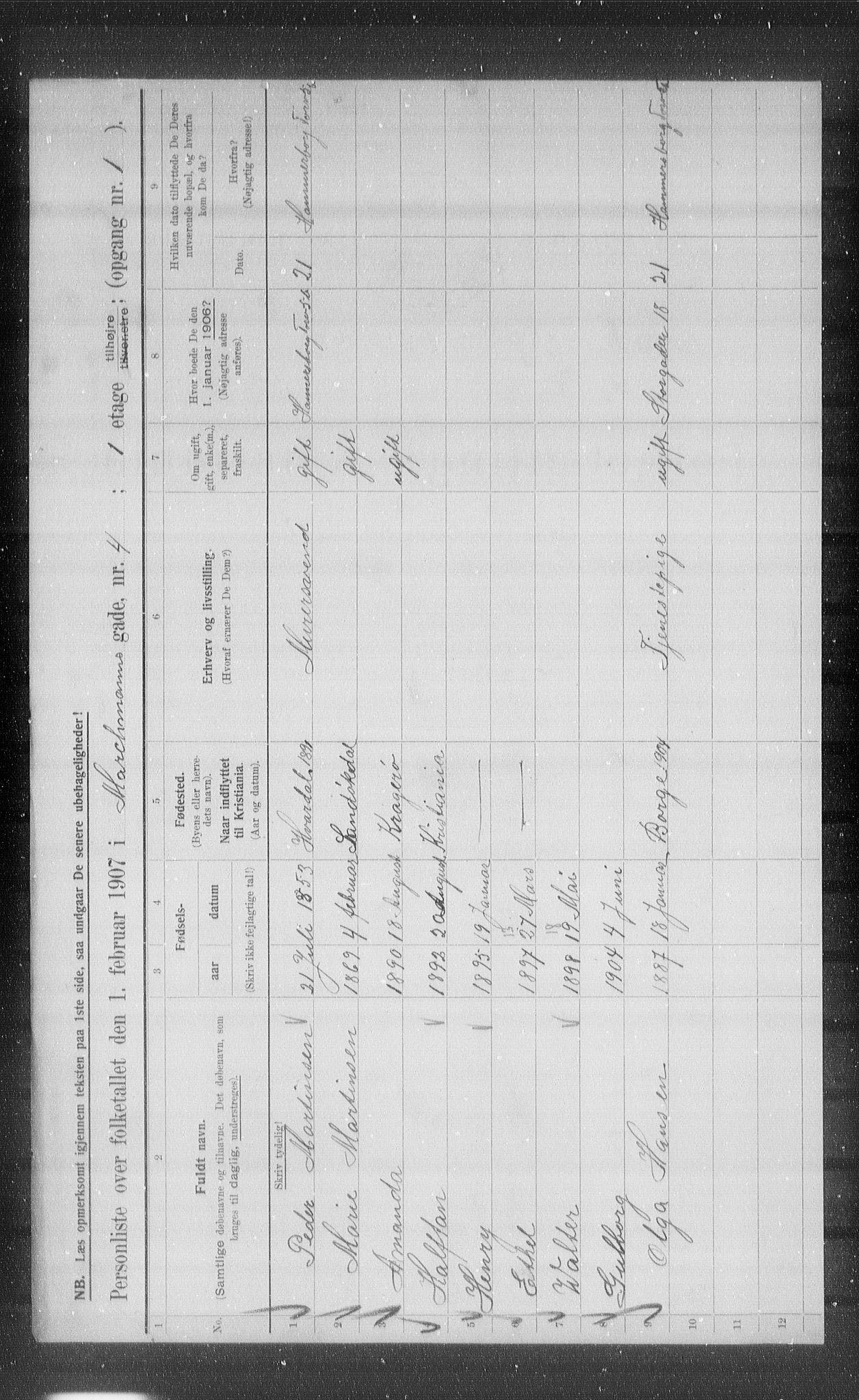 OBA, Municipal Census 1907 for Kristiania, 1907, p. 32991